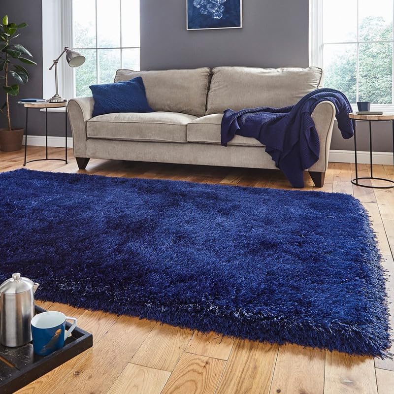 Image of Square Plain Fur Rugs Bedroom and Living Room 4x4 Feet Modern Home Decor Handwoven Extra Comfy Premium Shag Navy Blue Color