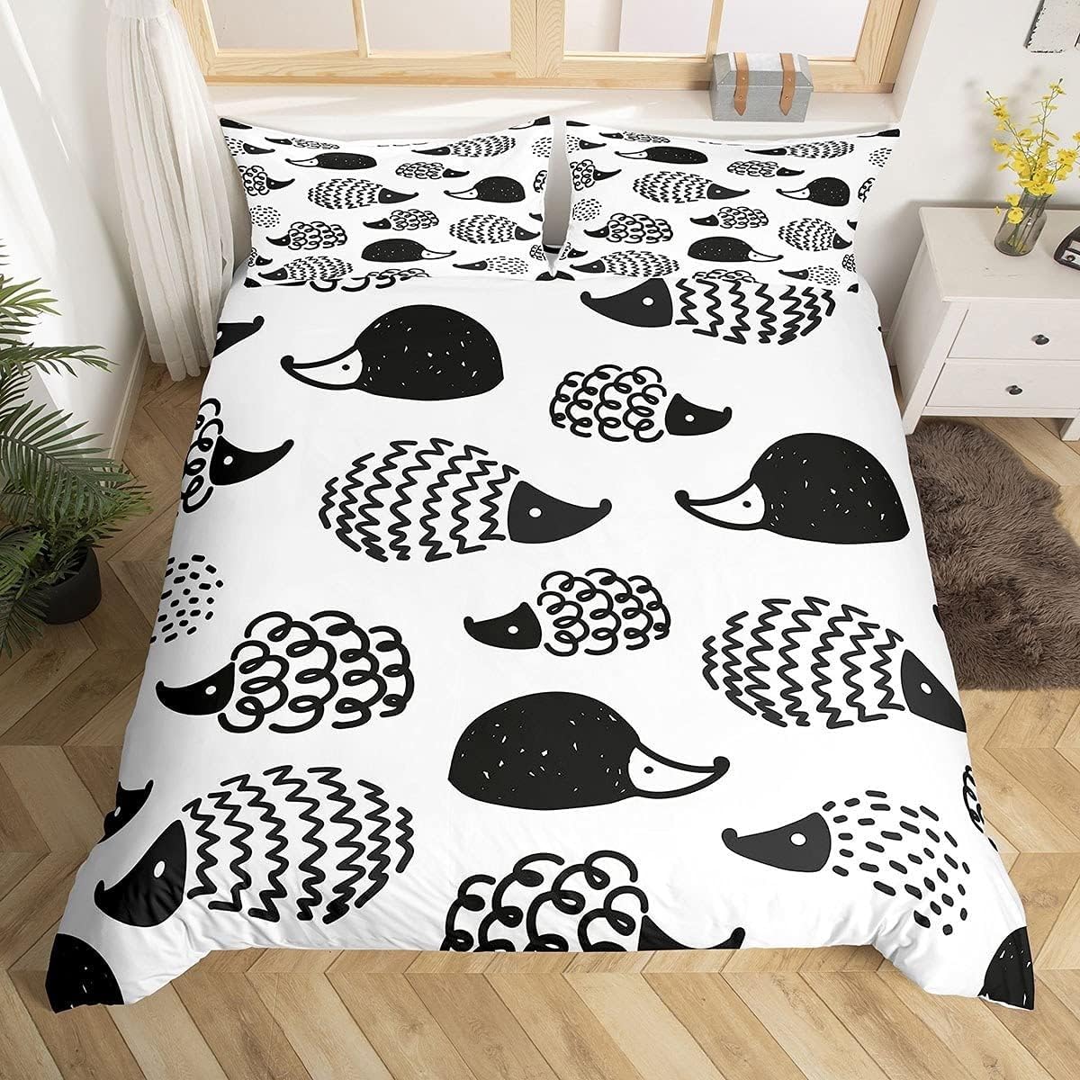 Parure de lit 220x240 hérisson mignon avec 2 taies d'oreiller 65x65 en microfibre brossée