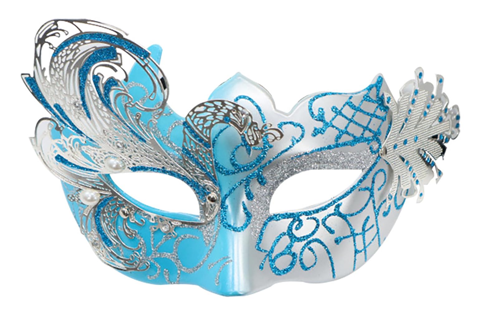 AZYOUNG 2025 Women's Masquerade Half Face Mask Retro Painted Swan Iron Mask (light blue)