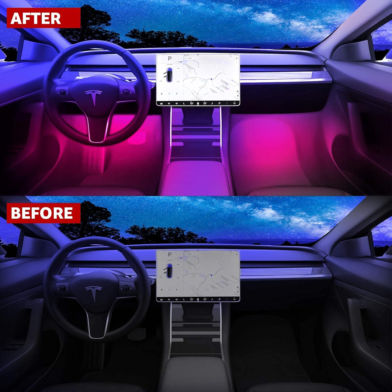 Tesla Model Y Neon Light Tubes and Front and Rear Footwell Lights : Automotive