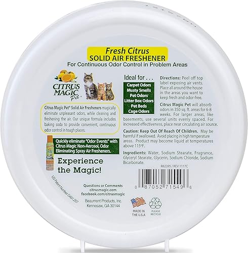 Miniatura 2 de Citrus Magic Ambientador sólido que absorbe olores de mascotas para el hogar purificador de aire cítricos frescos 8 onzas paquete de 3 Suministros