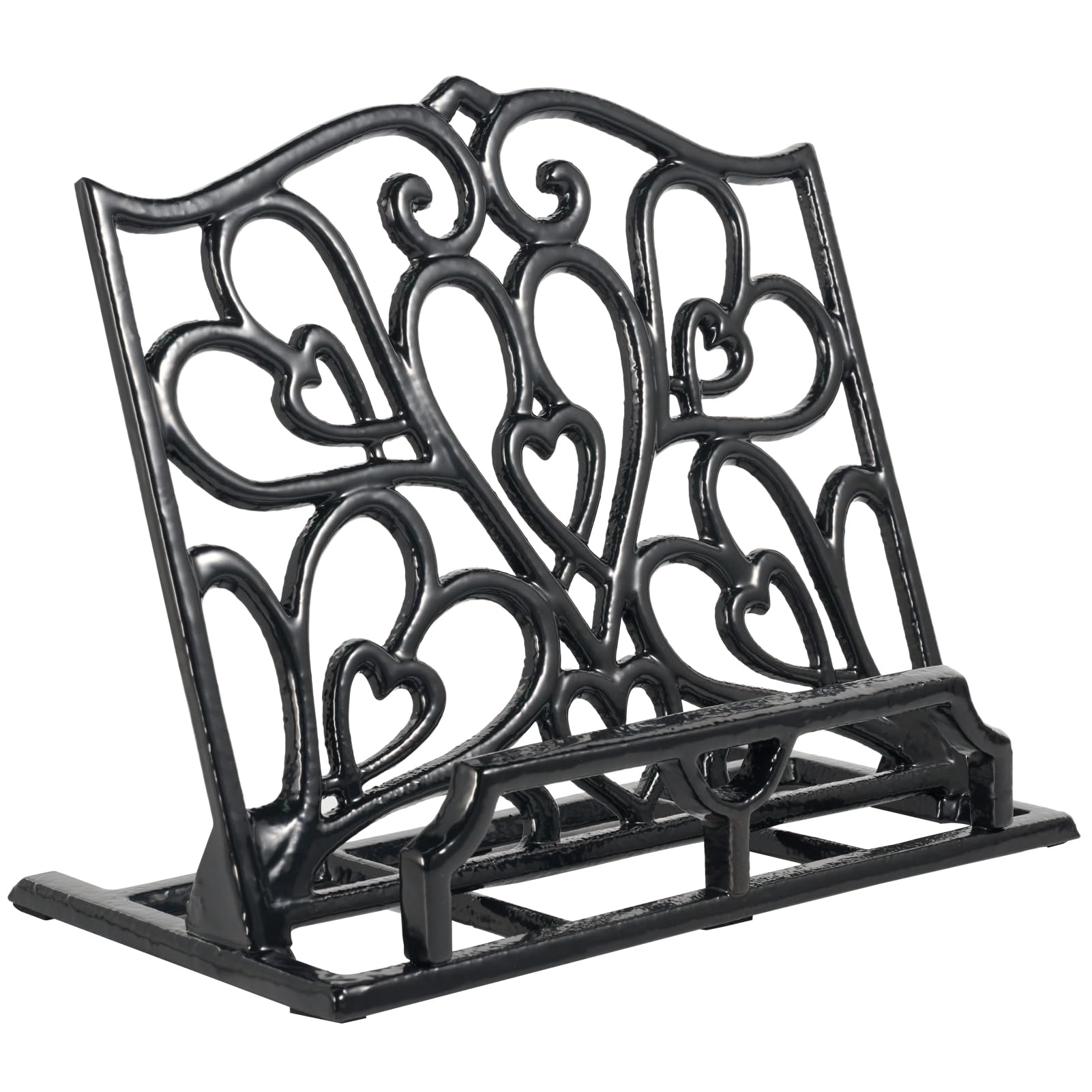 JOGREFUL Cast Iron Cookbook Stand, Kitchen Recipe Holder Love Heart Black