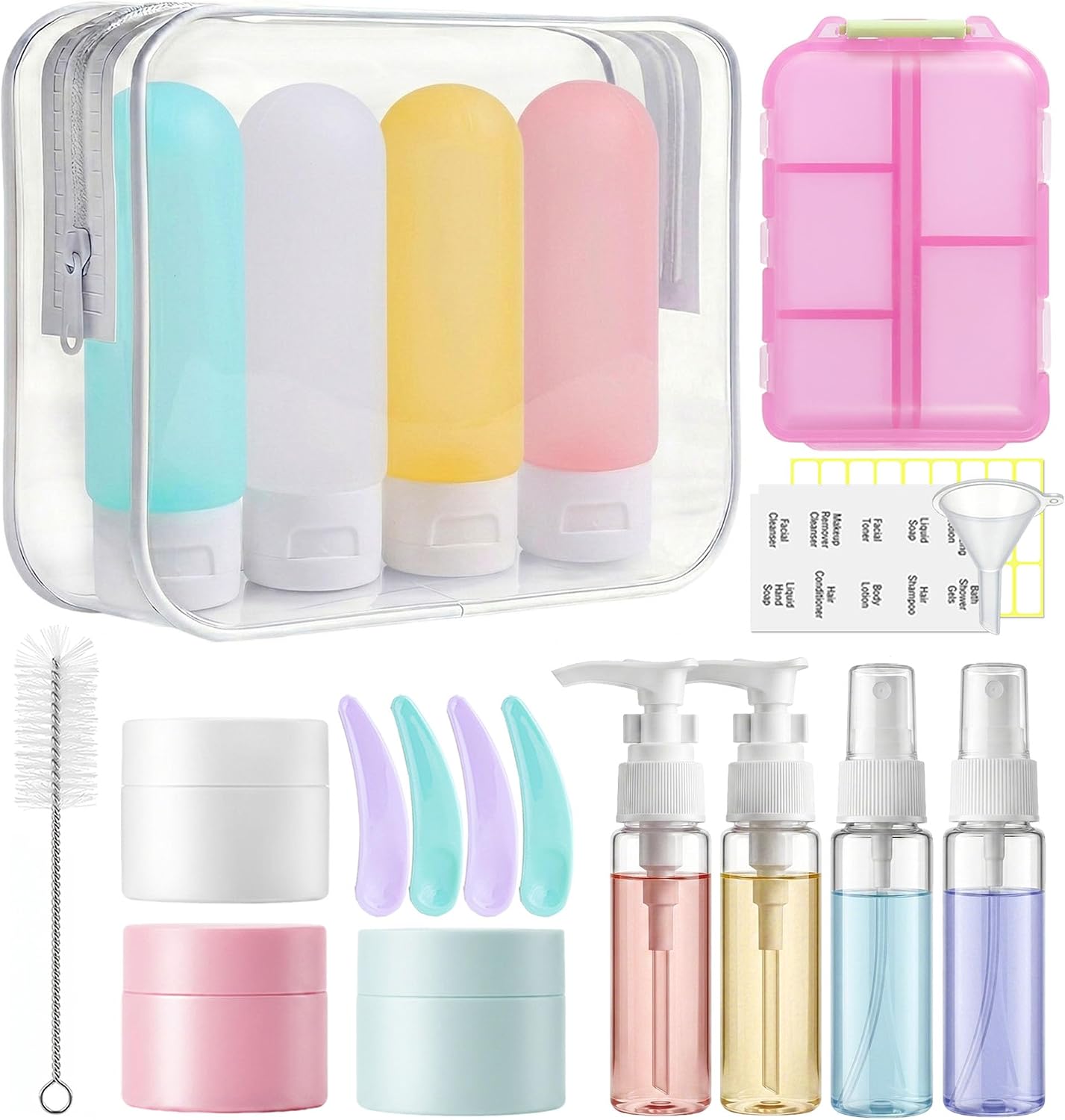 20 Pack Travel Bottles for Toiletries, Travel Containers with Pill Case