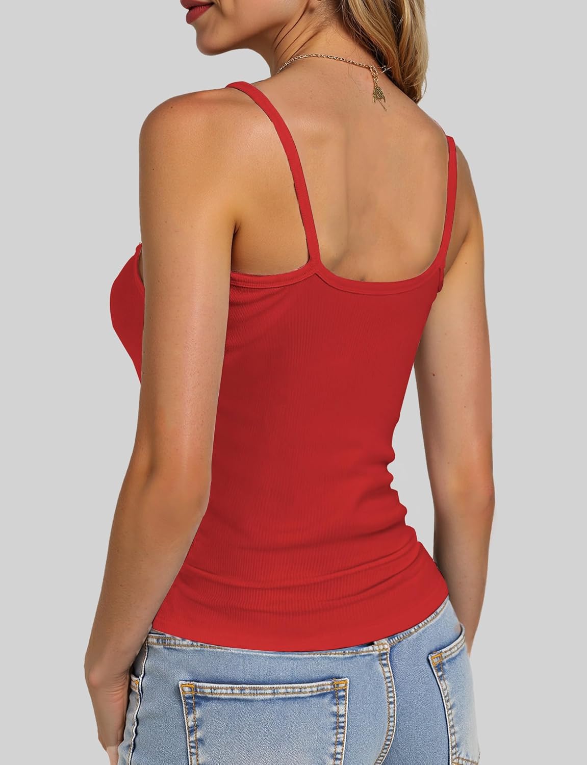 Tank Tops for Women, Scoop Neck Ribbed Basic Tank Tops, Women Slim Knit Basic Summer Tops Going Out Tops Long Sleeveless Shirt (S, Red) - Image 4