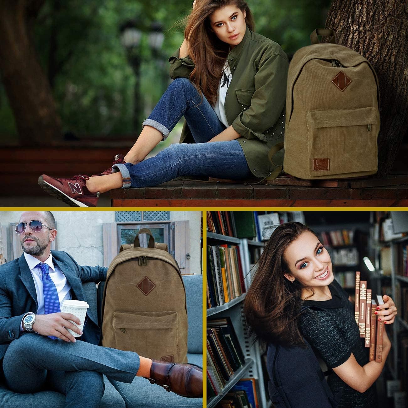 Canvas Laptop Backpack, Durable Rucksack, Travel Bag Fits 15.6 Inch Notebook for Men Women Factory Directly(Coffee) 28 Liters Coffee image 6 of 6 B09V2D4XKS