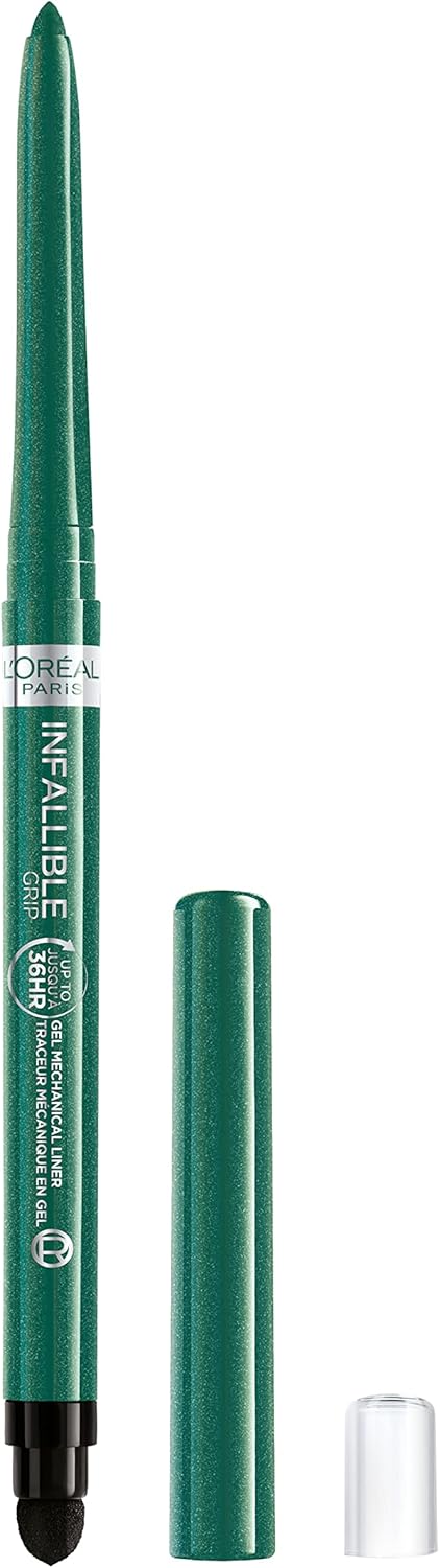 L'ORÉAL Infallible Grip Mechanical Gel Eyeliner Pencil, Smudge-Resistant, Waterproof Eye Makeup with Up to 36HR Wear, Emerald Green, 1 Kit, 1 Fl Oz (Pack of 1)