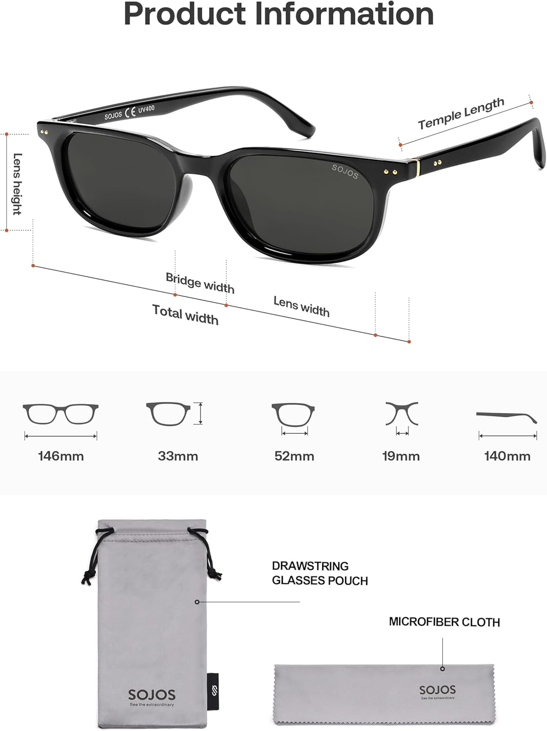 SOJOS Retro Square Polarized Sunglasses for Women Men Vintage UV Protection Womens Mens Sun Glasses SJ2631 - Image 5