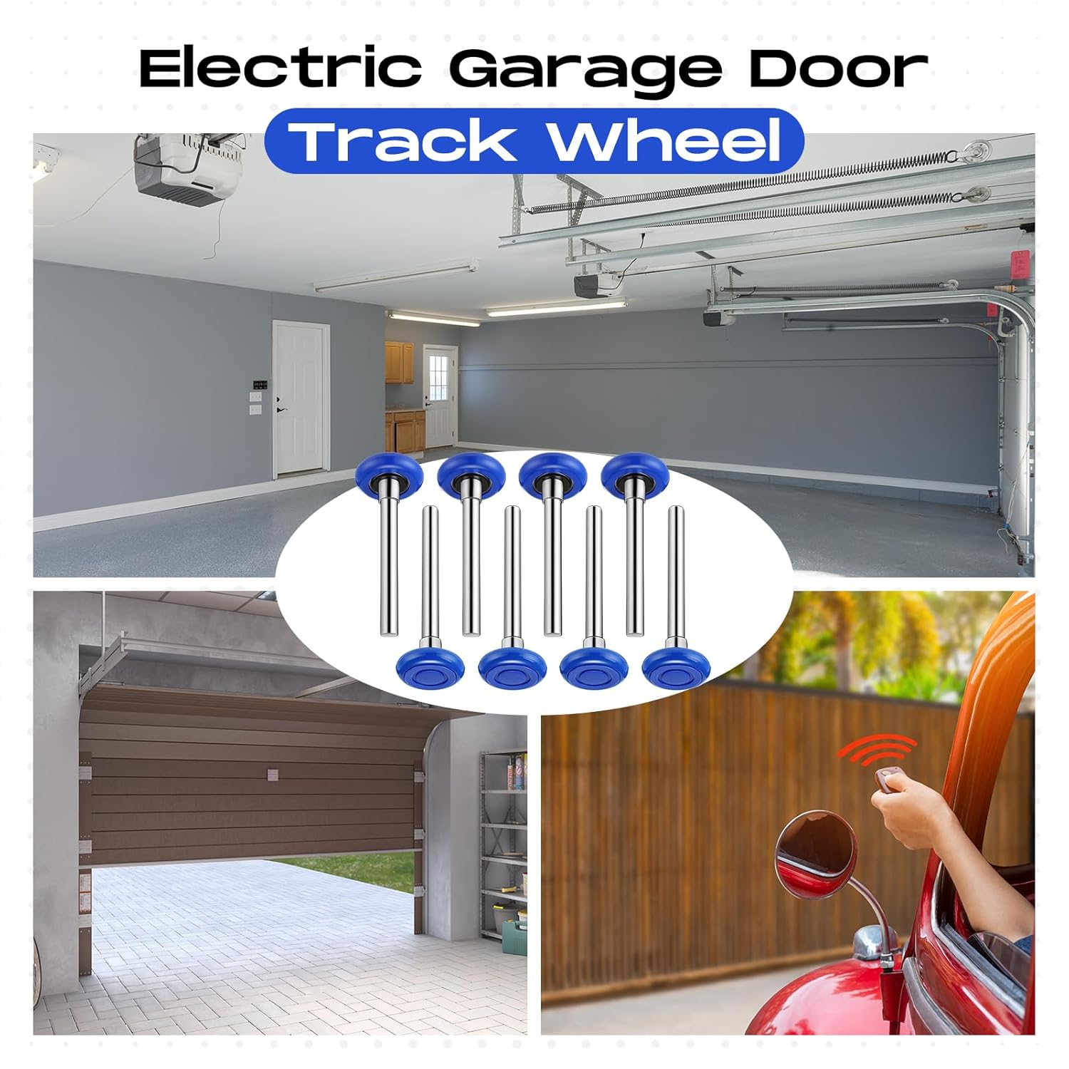 Funtery 24 Pack 2" Nylon Garage Door Rollers with Double Seal Cap 4" Stem, Quiet Smooth Garage Door Wheels Replacement, 6200 ZZ Double Seal Precision Bearings (Blue)