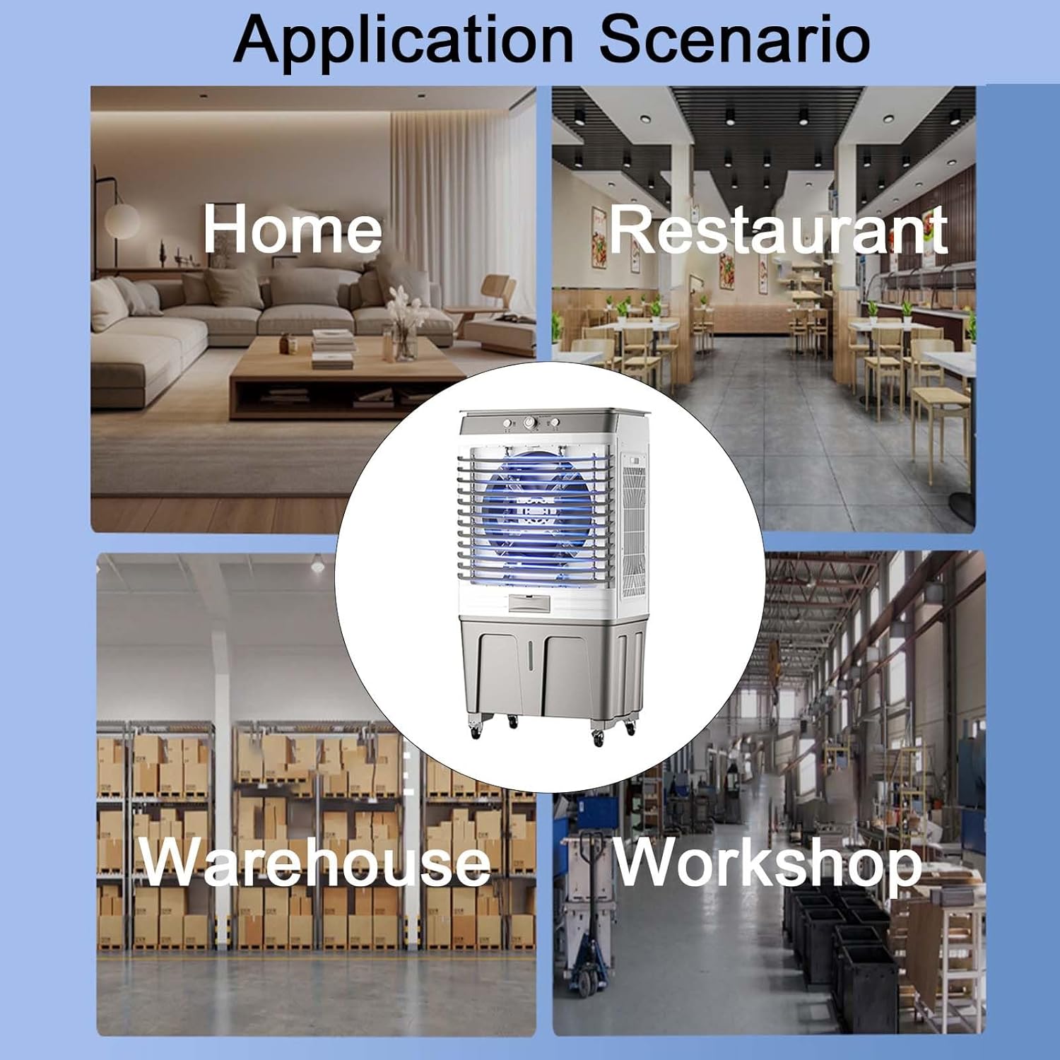 Portable Evaporative Air Cooler, 70L Swamp Cooler with 120° Oscillation, 3 Speed Settings, Ideal for Patios, Garages, and Commercial Use - Efficient Cooling Solution