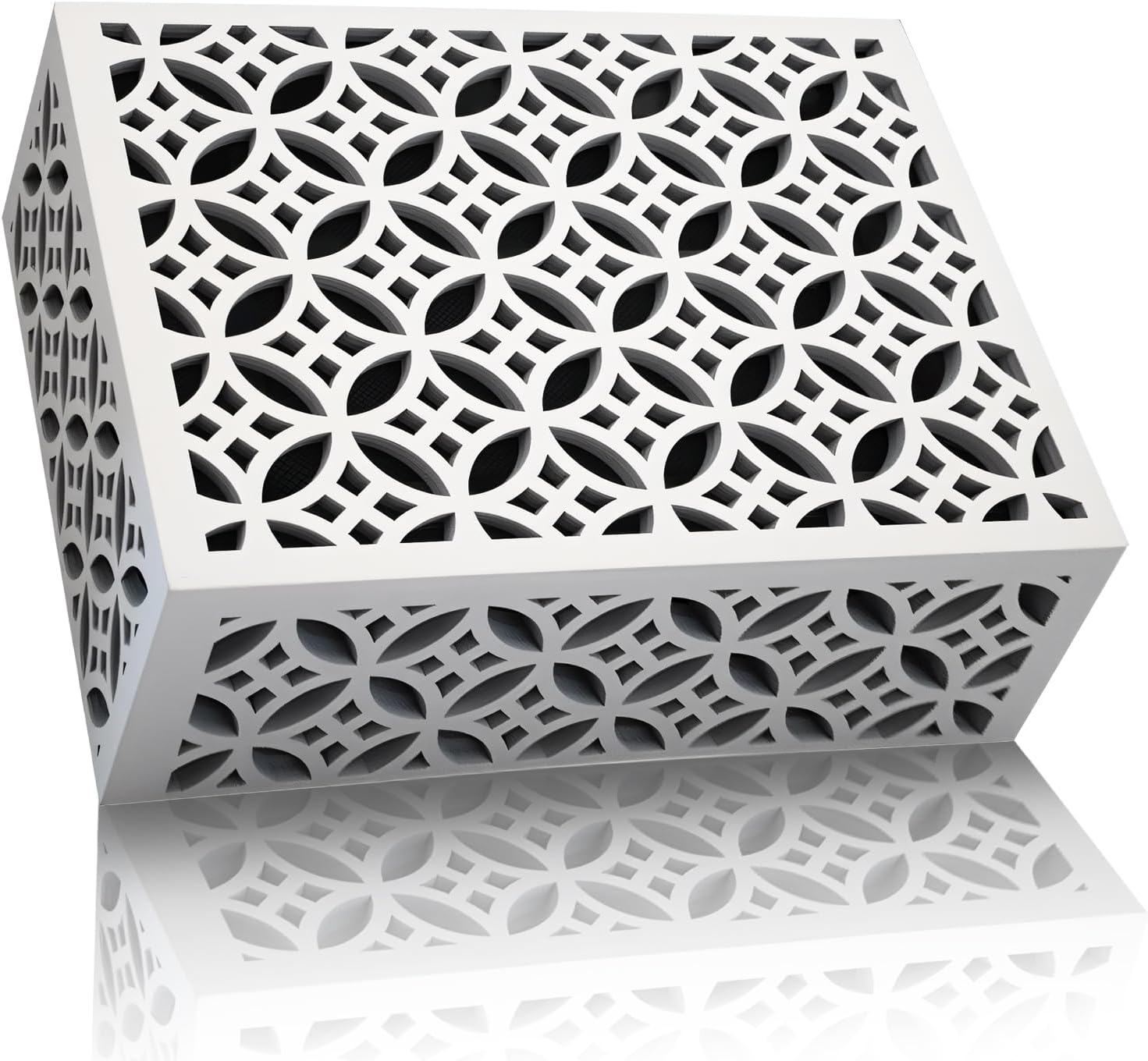 Modern Wooden Doorbell Chime Cover Box – Large Decorative Wall-Mounted Doorbell Cover for Home Decor – Reducing Wood Door Chime Box Only, White – Stylish Upgrade (GEOMETRIC LATTICE PATTERN)