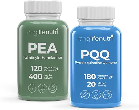 LongLifeNutri Palmitoylethanolamide Pea 400 mg + PQQ 20 mg Bundle - 120 + 180 Vegetarian Capsules, 4-6 Month Supply, Discomfort Management & Mental Performance, Made in USA