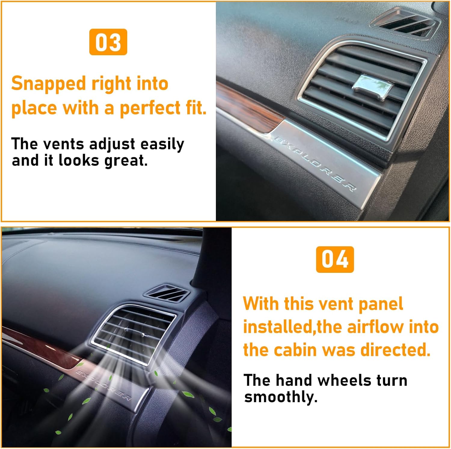 Dash Air Vent Panel Instrument Compatible with Ford Explorer 2016-2019,Dashboard Air Conditioning Outlet for Right Passenger Side,Vent Air Louvre Assembly Replace for FB5Z-19893CF,(Black),1 PC