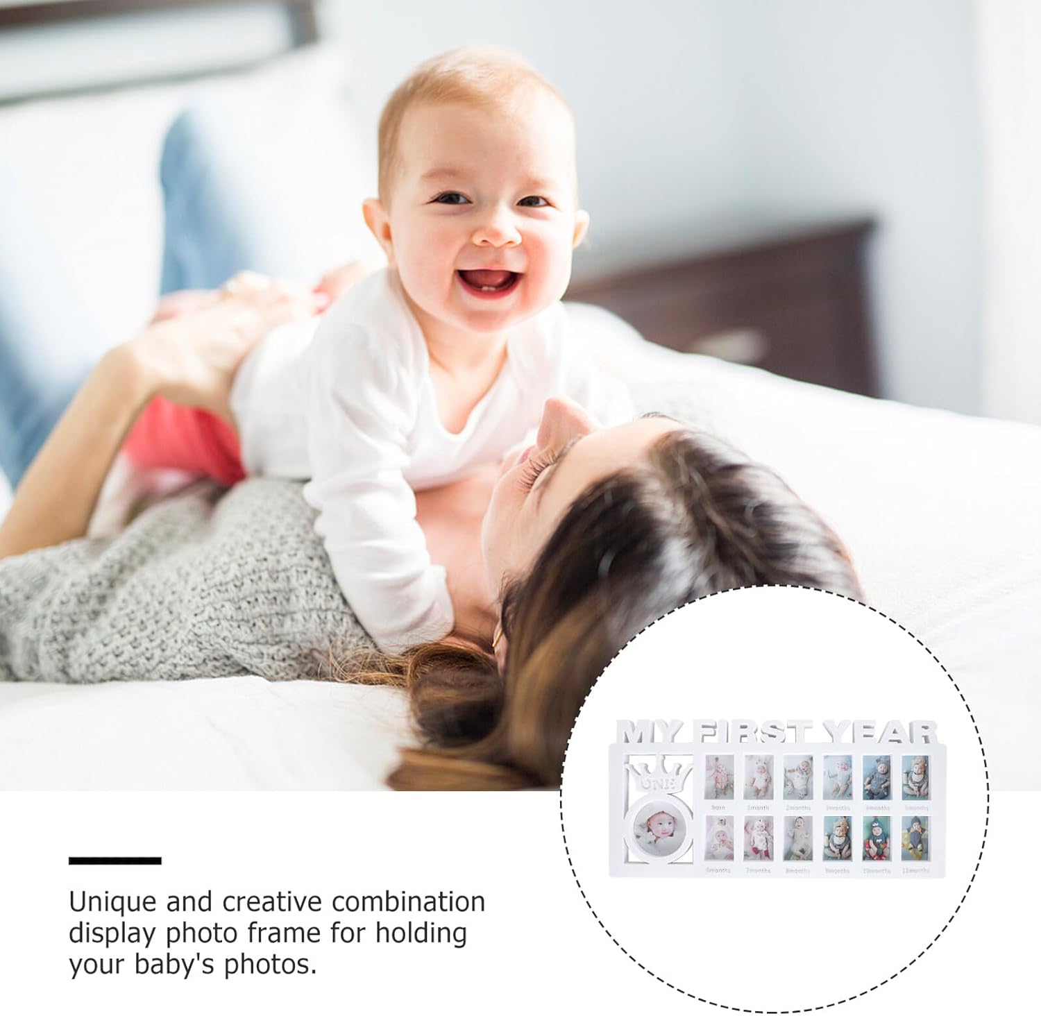 Wakauto Growth Picture Frame 12 Month Photo Frame Year Milestone Memories Photo Display for Newborns and Babies