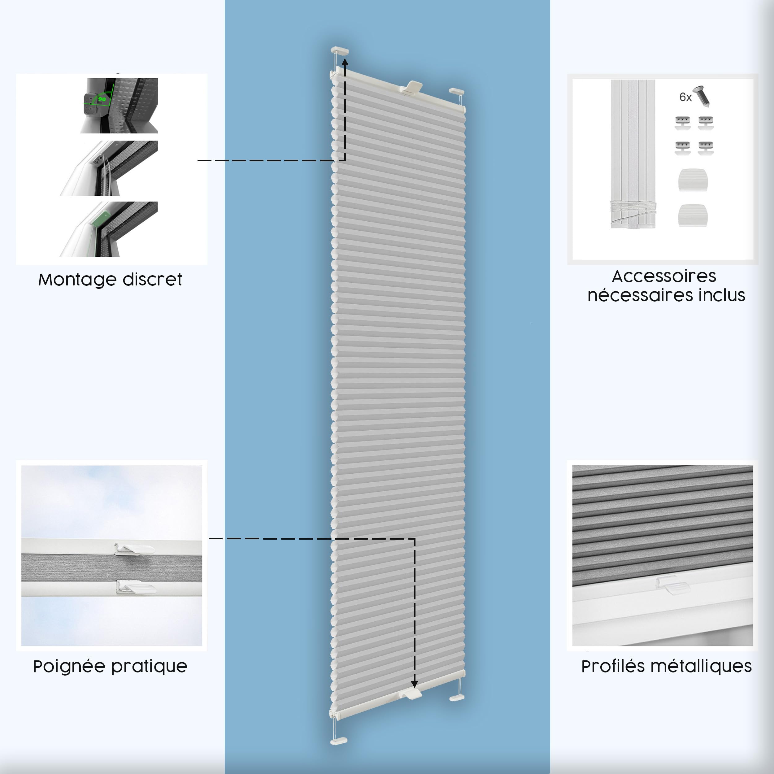 Concept Blinds XL Store Nid d'abeille Occultant Perçage W30-170 H20-240cm
