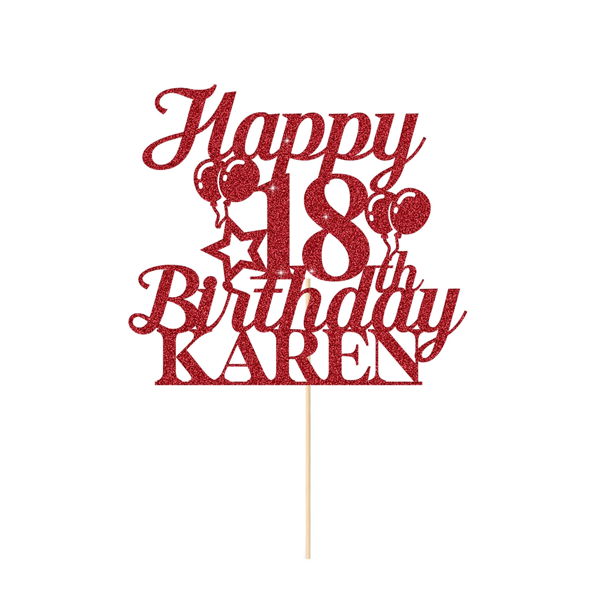 Happy 18th Birthday Cake Topper Personalised Cake Decorations Double-Sided Glitter Cake Topper Custom Cake Toppers with Any Age & Name for 18th 21st 30th 40th 50th 60th(Red)