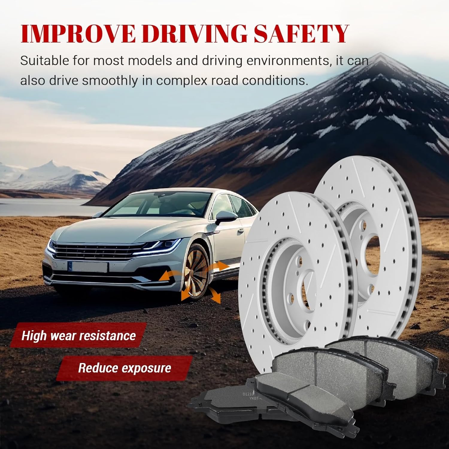 Front & Rear Drilled Slotted Rotors and Ceramic Disc Brake Pads Kit for Pontiac Vibe 2009-2010, for Toyota Corolla 2009 2010 2011 2012 2013 2014 2015 2016 2017 2018/ Matrix 2009-2014