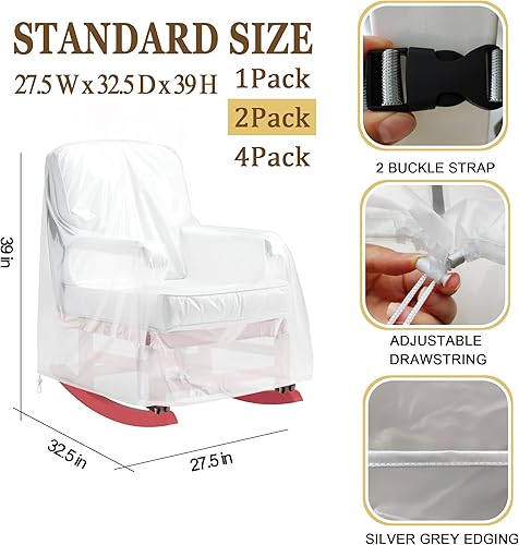 Miniatura 2 de IndigoTempest9 Paquete de 2 fundas para mecedoras de patio, fundas para sillas mecedoras para muebles de exterior, 27.5 pulgadas de ancho x 32.5