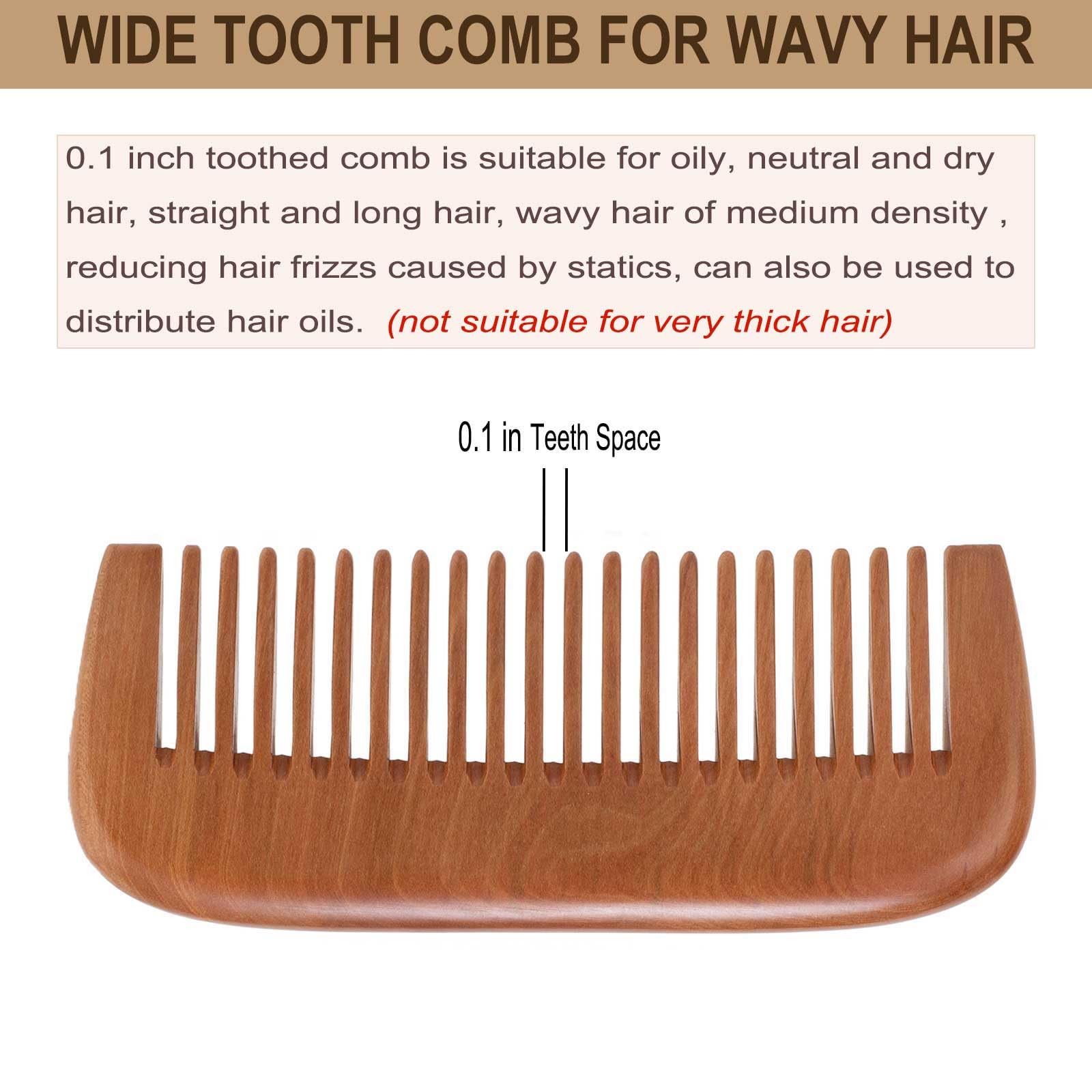 Peine de madera de dientes medianos para mujeres y hombres, madera de melocotón