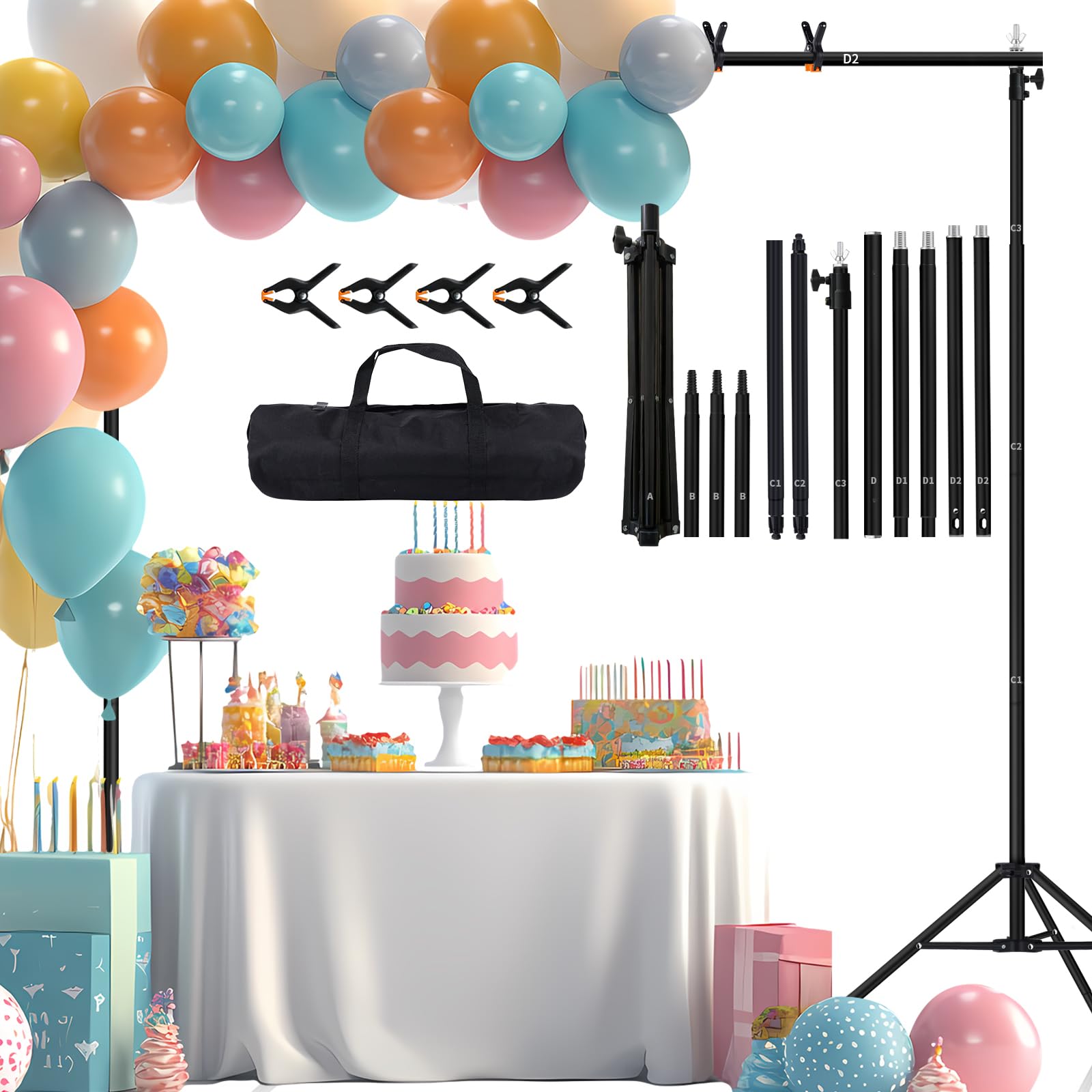 Photo 1 of 10x7 ft Backdrop Stand, Maxztill Adjustable Photo Studio Background Stand Support Kit, Banner Stand for Parties Wedding Photography Decoration with Carrying Bag