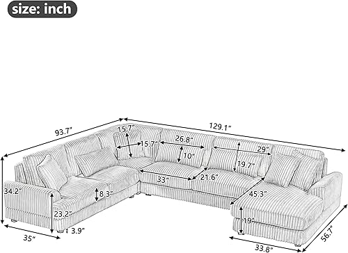 Miniatura 2 de Sofá modular de gran tamaño, moderno en forma de U, tapizado en pana suave con una tumbona para sala de estar