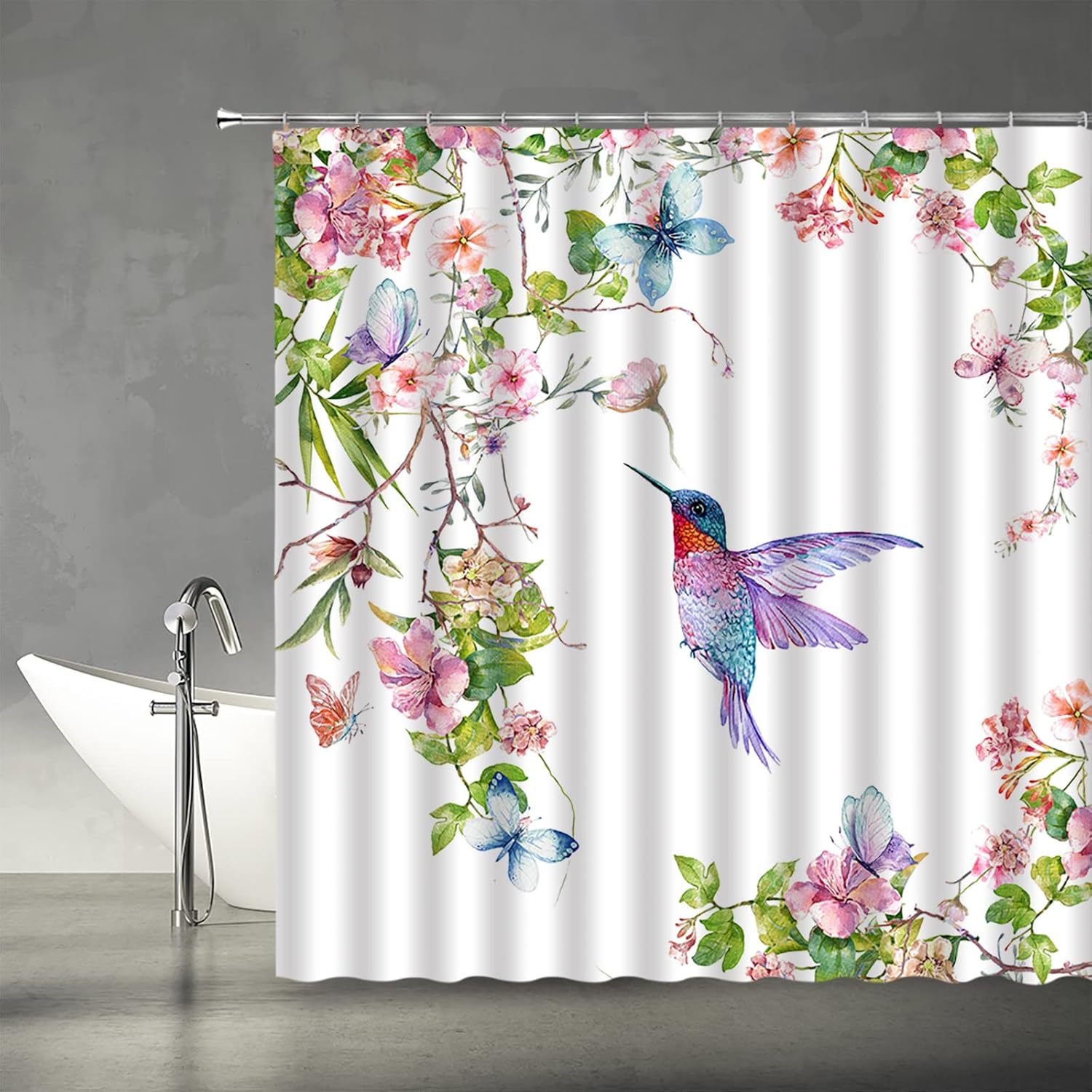 Sunflower Hummingbird Shower Curtain Rustic Watercolor Yellow Flower Butterfly Country Farmhouse Vintage Fabric Bathroom Curtains Decor Set with Hook(70" Wx84 H)