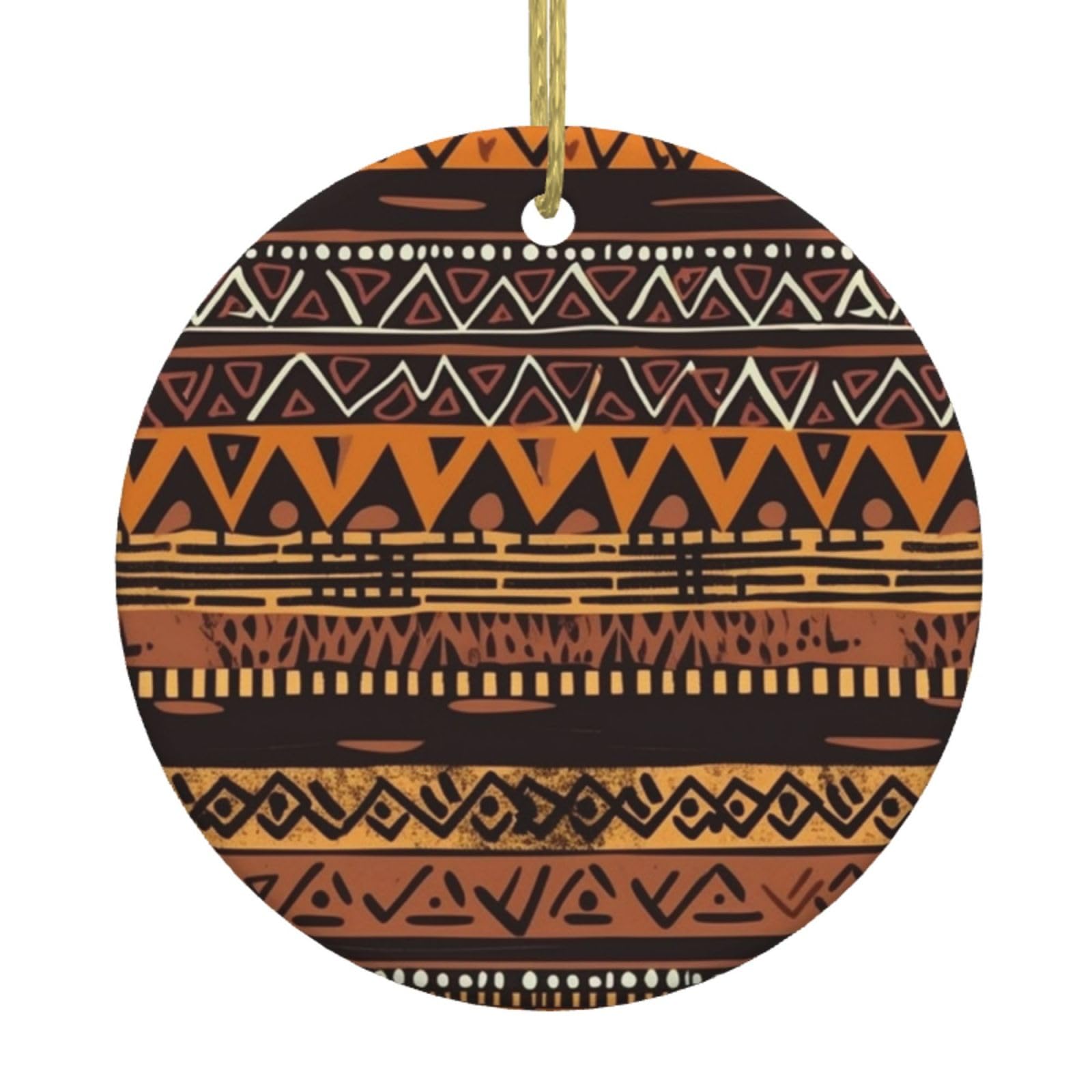 Btcowzrv White African Mud Cloth Tribal Print Ceramic Christmas Ornament Novelty Xmas Ornament Round Ornament For Christmas Tree For Holiday Party Home Decor Gift