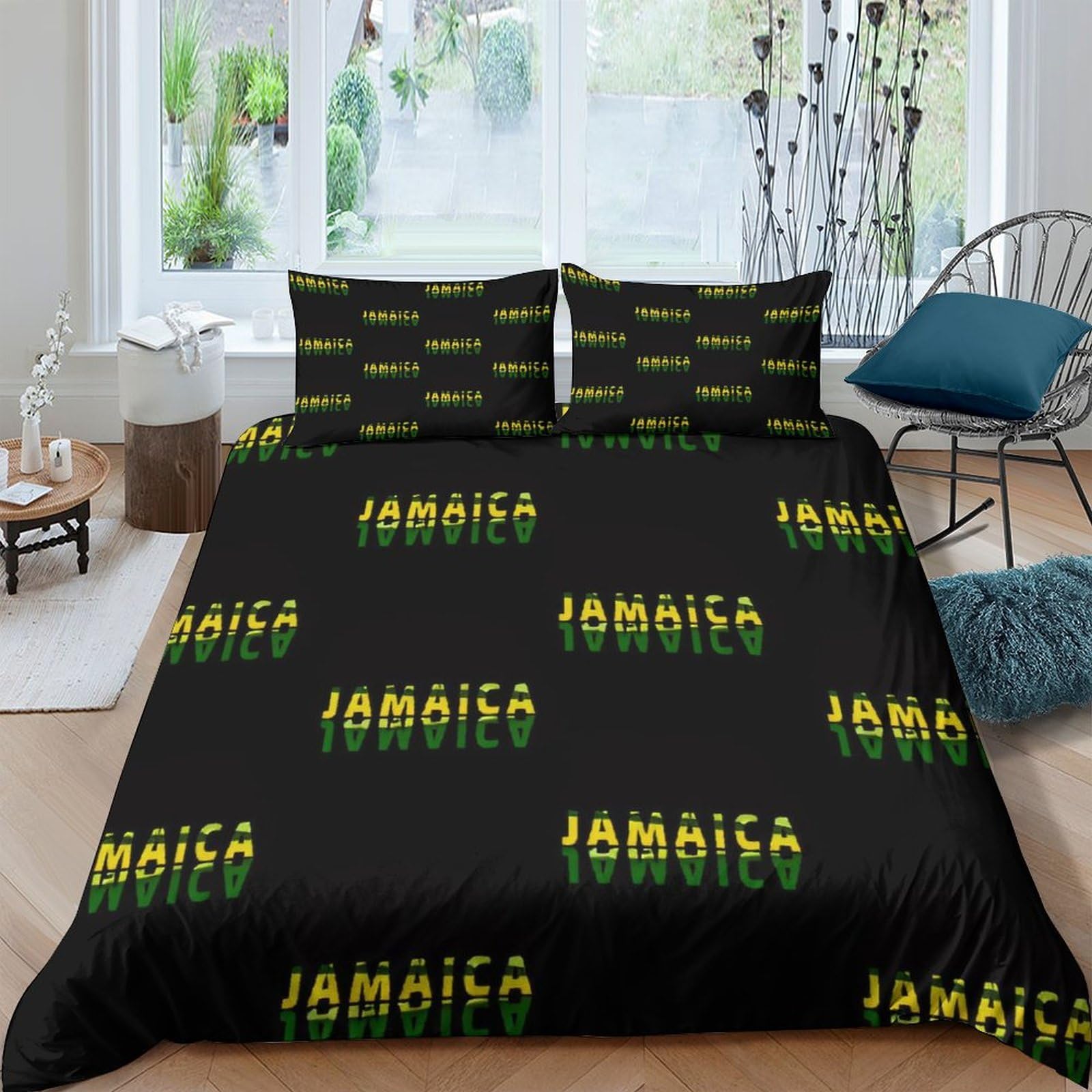 Ctjqhvkz Style-3 3D Printed Jamaica Flag Fitted Sheet Microfiber Soft Black Yellow Green Bed Cover For Bedroom Dorm Mattress Decor Single（135X200cm）