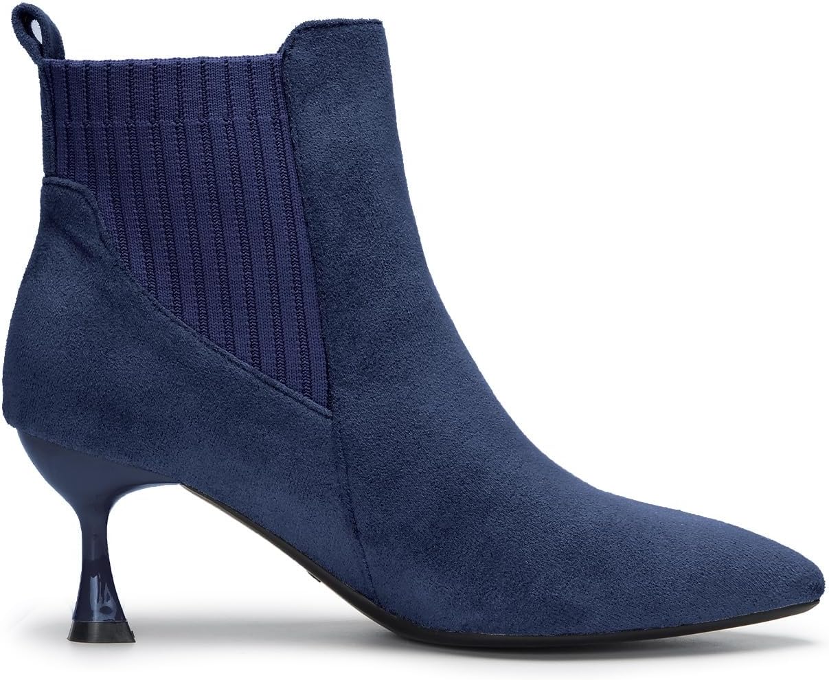 youngshow Womens Ankle Boots Pointed Toe Kitten Heels Booties Winter Knit Low Heel Dressy Booties - Image 4