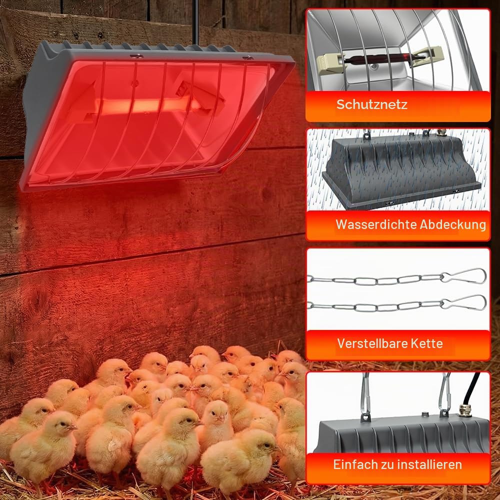 Golgner Rotlichtlampe Wärmelampe für Küken, 175W Heizlampe Hühnerstall, Wärmelampe Hühner, Wärmelampe Tiere, Ferkellampe Kückenlampe mit Schalter, für Küken, Ferkel, Welpen, Enten
