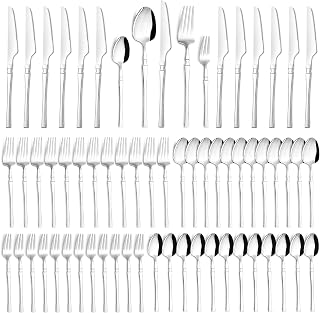 60 Piezas Juego de Cubertería de Acero Inoxidable Cubiertos Juego de Cubiertos para 12 Personas con Cuchillo Tenedor Cuchara para Reuniones Familiares Bodas Cumpleaños Fiestas Apto para Lavavaj
