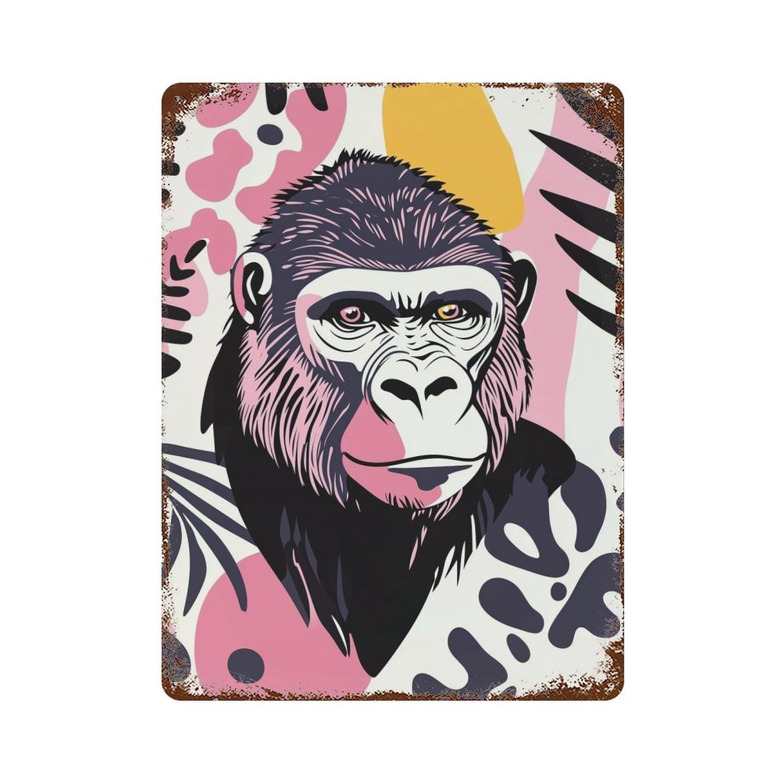 Rust Effect Abstract Gorilla Portrait Vintage Rust Metal Sign 15.7"x11.8", Classic Wall Plaque for Shed, Workshop And Garage Wall Decor