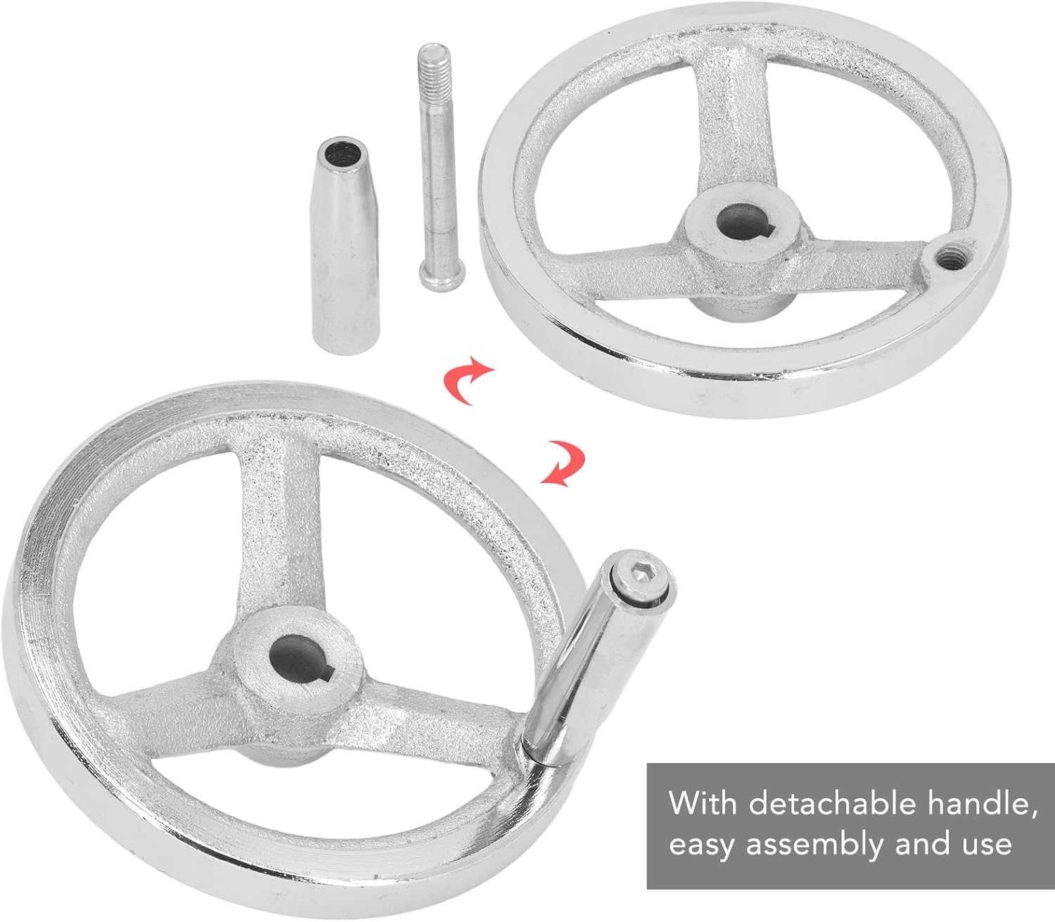 Omabeta 1PCS 3 Spoke 4.9in Diameter Round Hand Wheel Revolving Knob Handle,Lathe Hand Wheel with Revolving Handle Replacement Parts for Milling Machine Lathe Drill press