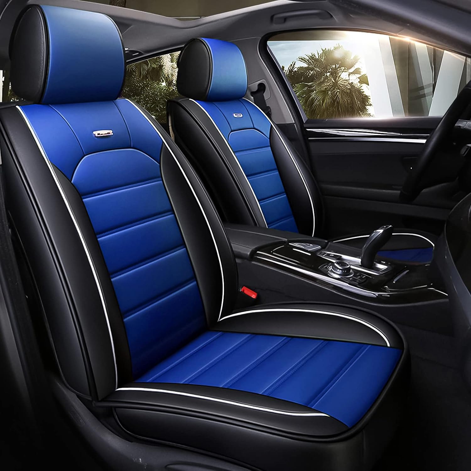 otoez Leather Car Seat Covers Full Set, 5 Seats Faux Leather Seat Covers for Cars, Waterproof Automotive Front & Rear Seat Protector Universal Interior Covers for Most Cars Sedans Trucks SUVs, Blue