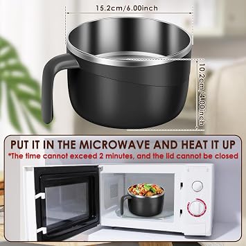 1200ml Rapid Ramen Bowl with Filterable Lid,Portable Ramen Cooker Bowls with Phone Holder and Handle,Stainless Steel Noodle Bowl with Spork Chopsticks for Dorm Office (Black)