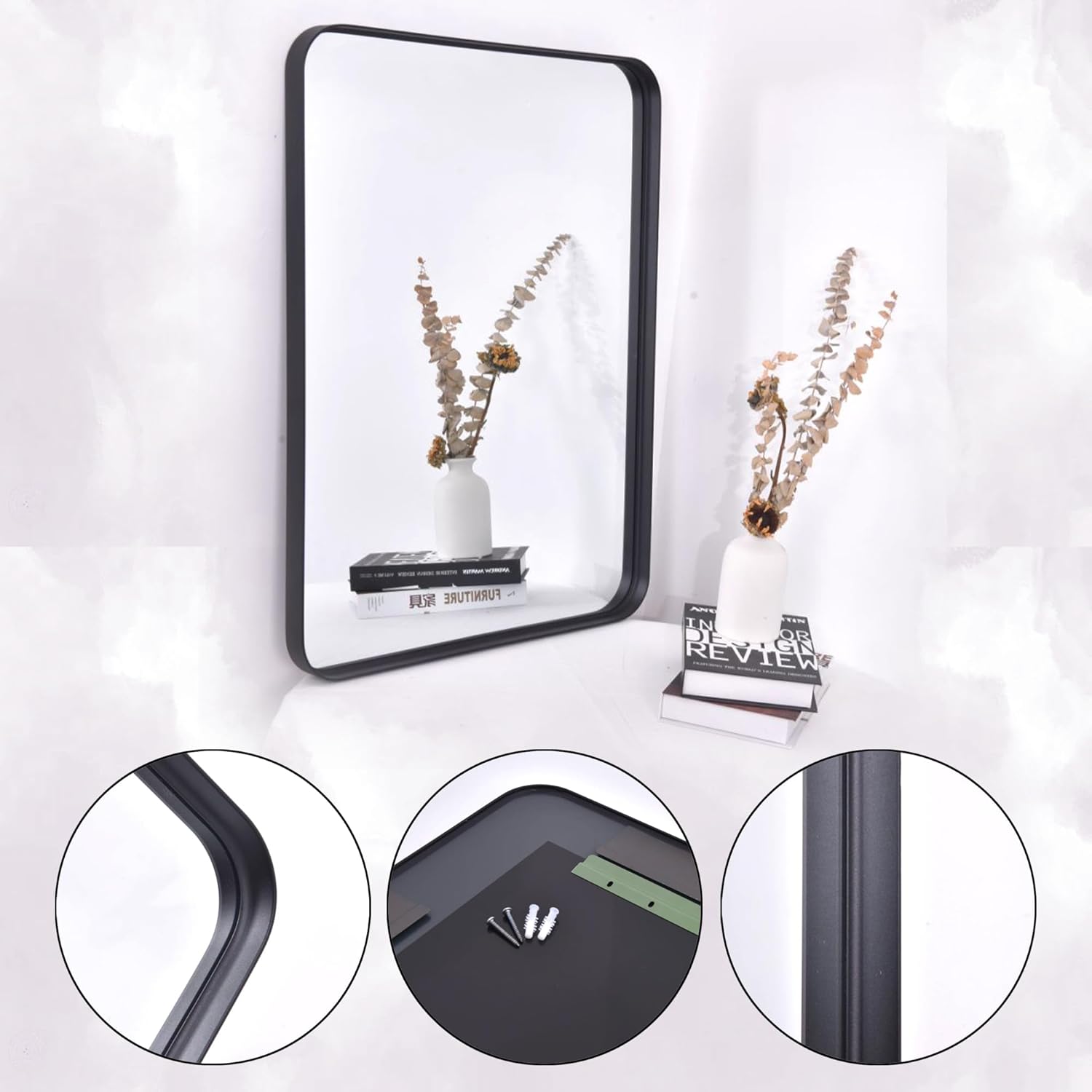 espejos para baños,30x50 Black Mirror for Bathroom,Restroom Mirror,Bathroom Vanity Mirrors for Over Sink,Horizontal and Vertical Hanging