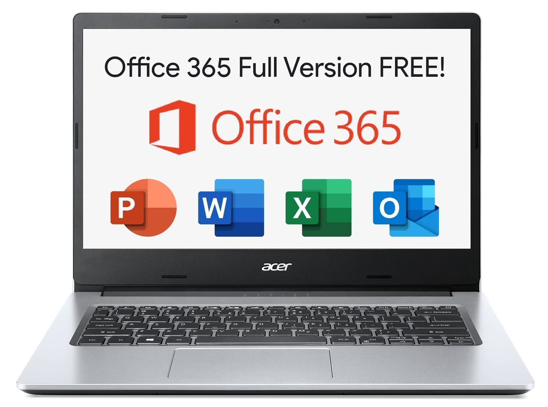 Acer Aspire 1 Notebook with Intel Celeron N4500 Dual Core Upto 2.80GHz-4GB DDR4-128GB eMMC Storage-Intel UHD Graphics-14" FHD -Win 11S Home-Silver + Microsoft Office 365 Personal 1 Year Preloaded