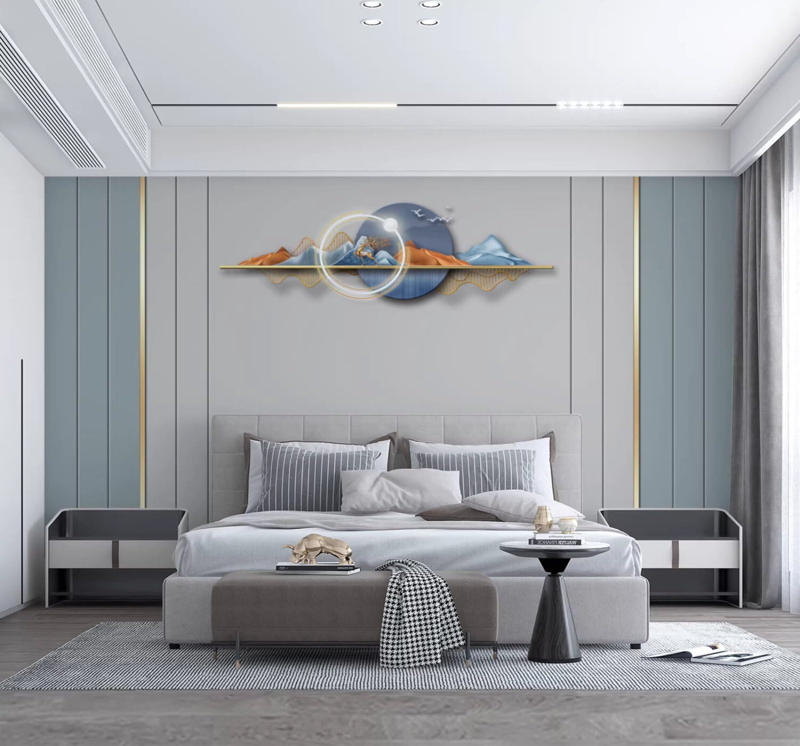 Xlming 250Cm×170Cm(B×H) Luxury Minimalism Geometric Lines Abstract Mountain Peaks Birds In Flight 3D Wallpaper Premium Textured Silk Study Dining Living Room Bedroom Sofa Tv Wall Easy Install-250Cm×170Cm