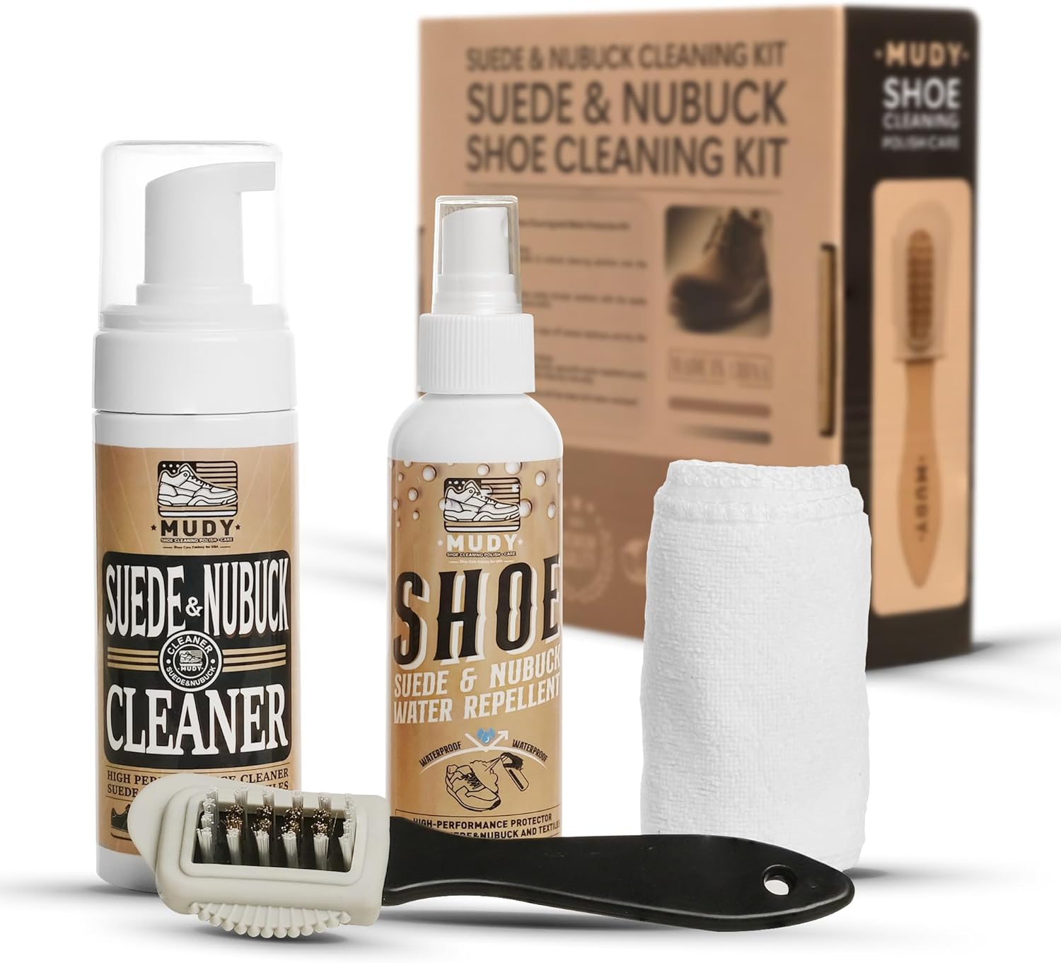 Suede Shoe Cleaner Nubuck Shoe Cleaner and Water Repellent with 4-Side Suede Brush, Microfiber Cloth