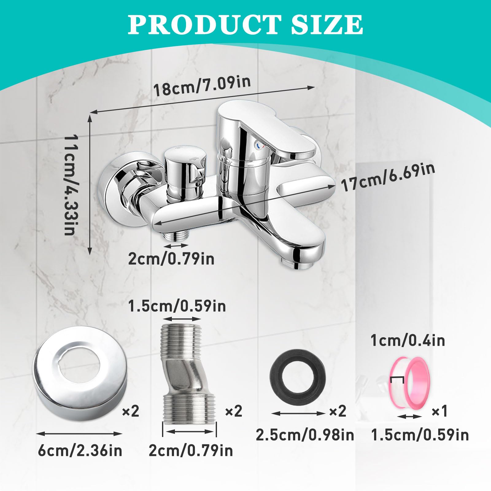 Mischbatterie Badewanne Kit, Badewannenarmatur, Heiß und Kalt Wasserhahn Badewanne mit Montagezubehör, Badewanne Einhebel Wandmontage Duscharmatur für Dusche und Wanne
