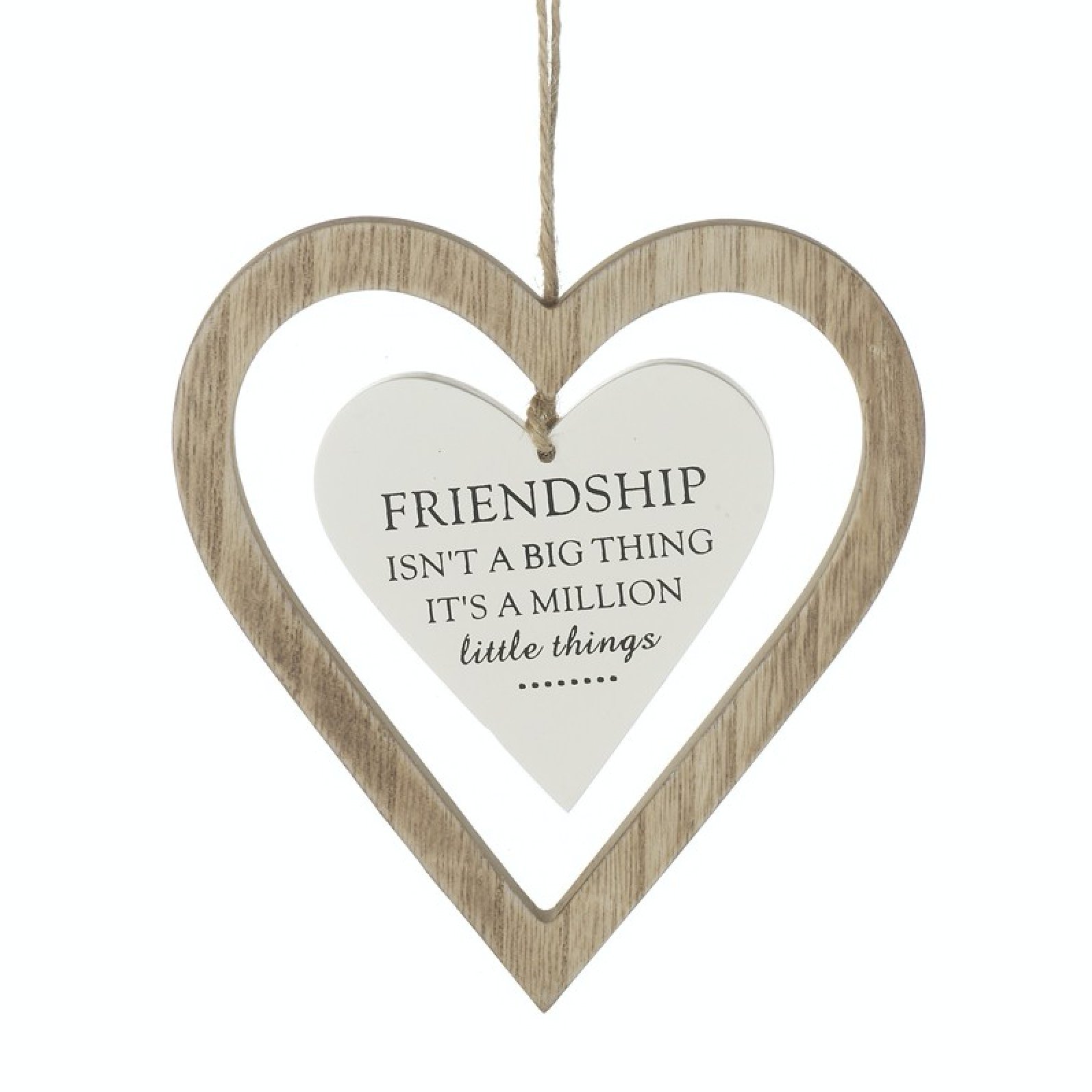 Heaven Sends White Hanging Wooden Heart Decoration - Friendship Isn't A Big Thing It's A Million Little Things