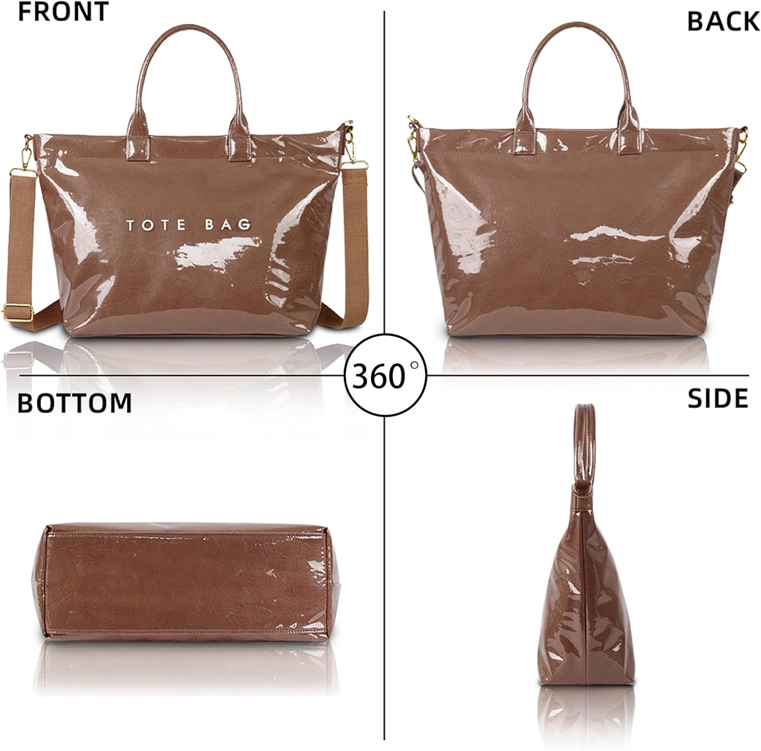 Large PVC Tote Bag for Women Letters Print Handbags Kraft Paper Shoulder Bag for Work Travel - Image 6