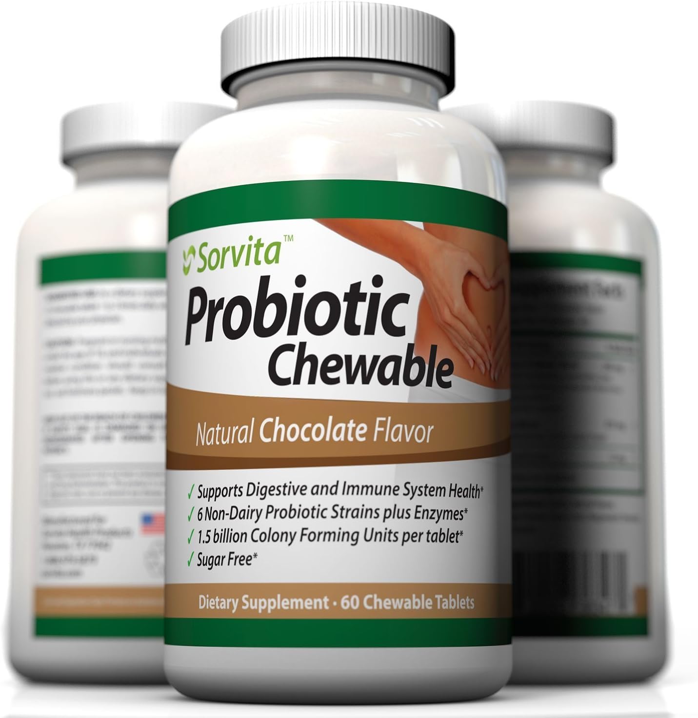 Sorvita Probiotic Supplement ~ Best Tasting Sugar-Free Chocolate Chewable for The Whole Family ~ Non-Dairy Probiotic Plus Digestive Enzymes for Immune Support & Colon Health ~ Money Back Guarantee