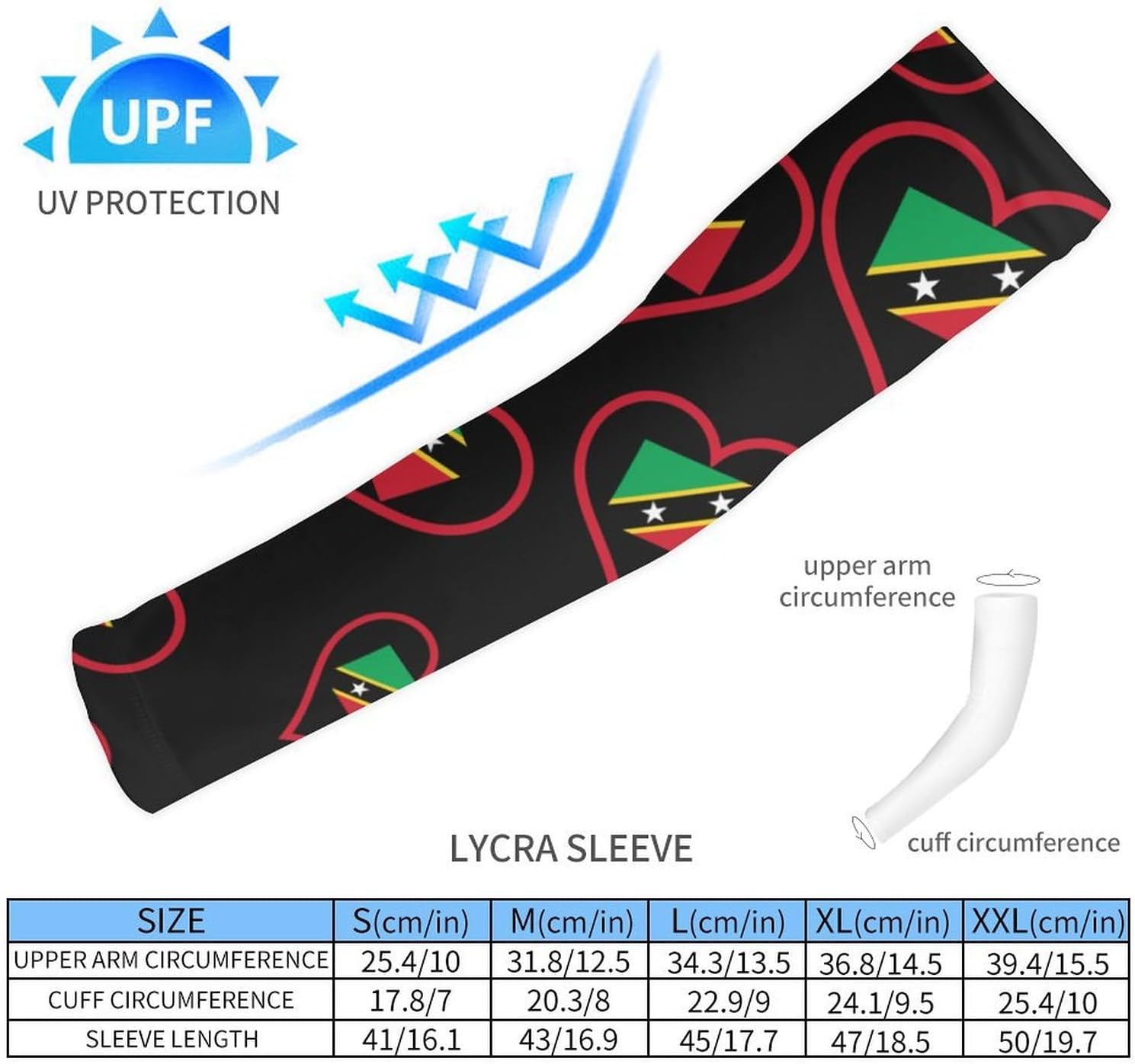 I Love Saint Kitts Red Heart Arm Sleeves Cooling Sun Protection Sports Compression for Golf Basketball