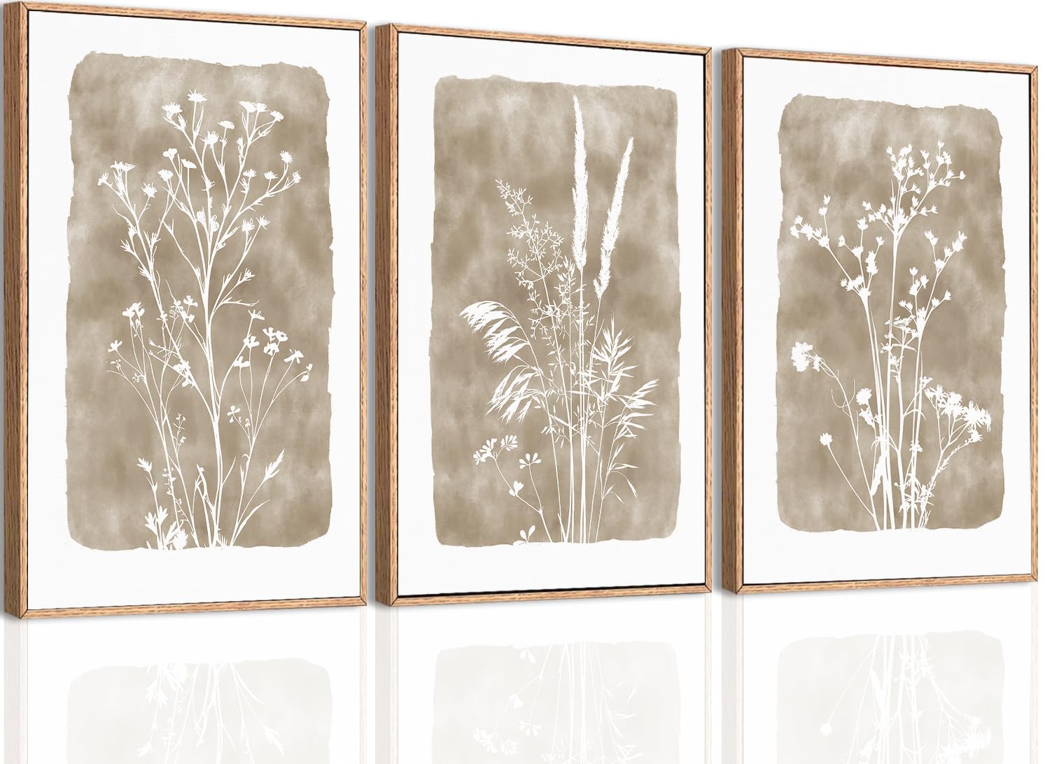 ANHUIB Beige Floral Canvas Wall Art Neutral Botanical Wall Decor 12x16 Inch Set of 3 for Living Room Bedroom Bathroom
