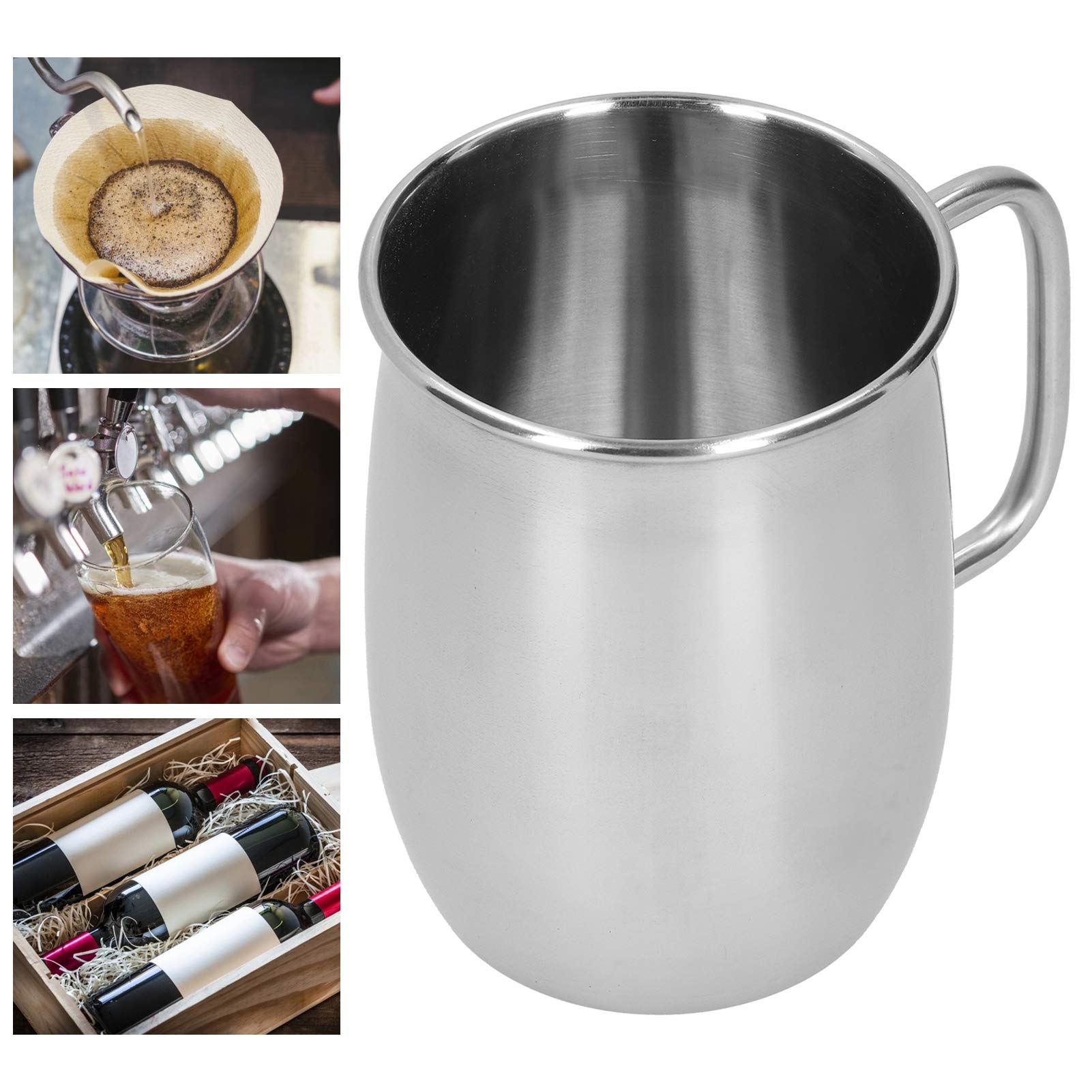 Tazza In Acciaio Inox 304 Da 1000 Ml - Boccale Per Birra, Caffè, Acqua, Con Manico Ergonomico, Fondo Stabile, Grande Capacità