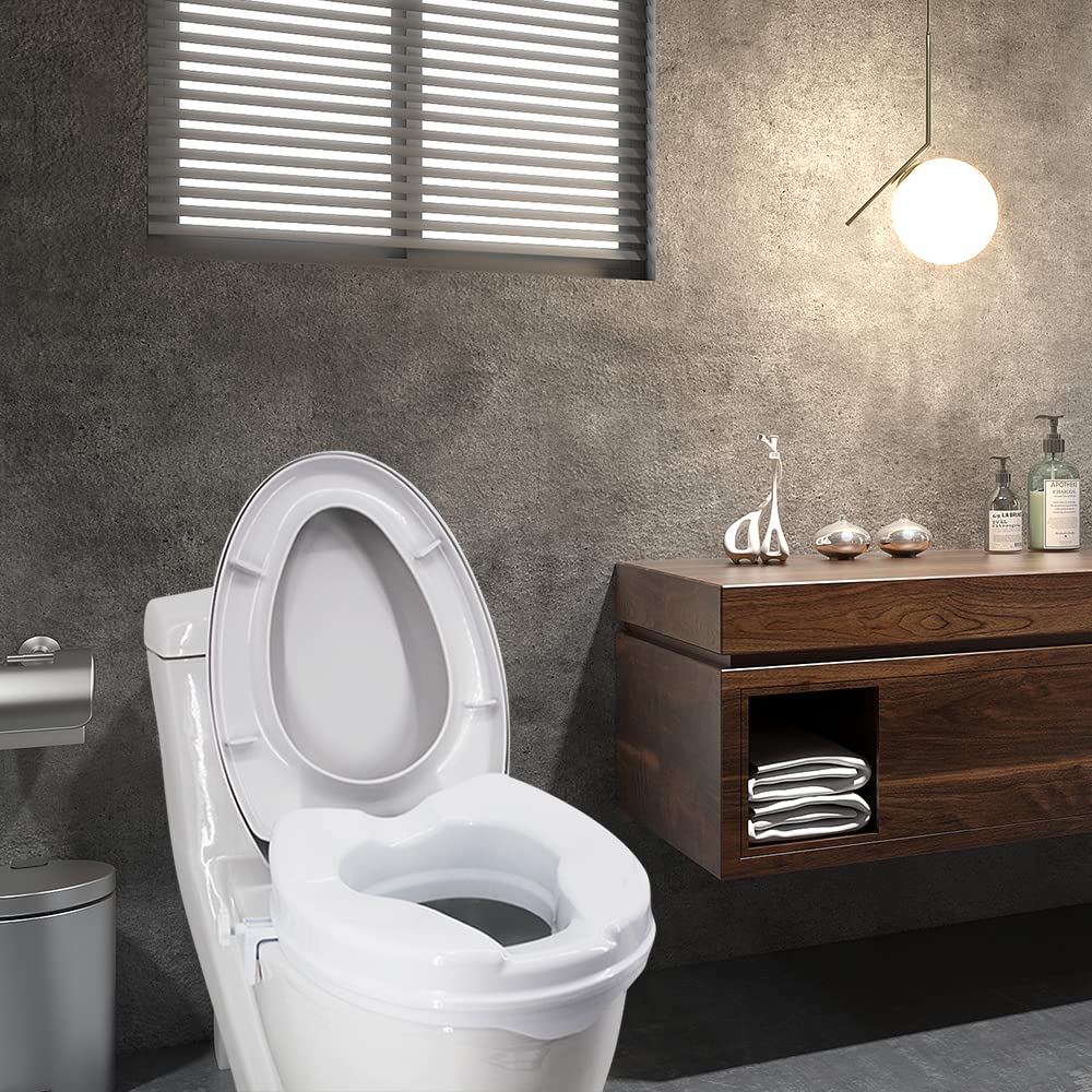 Asiento Elevado para Inodoro, 6 Pulgadas, 300 Libras, Asiento Elevado para Inodoro Resistente con Abrazaderas de Apriete, Blanco la Mayoría de los Inodoros (6 pulgadas con tapa)
