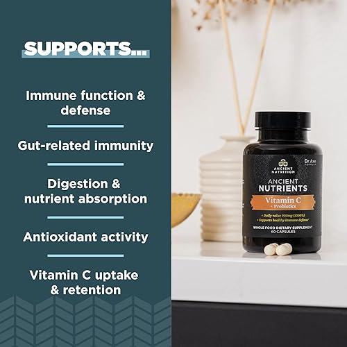 Miniatura 2 de Suplemento de probióticos y vitamina C de Ancient Nutrition, apoya el sistema inmunológico saludable y la salud intestinal, fabricado sin OMG,