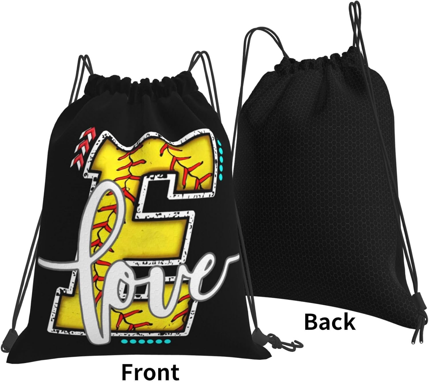 Initials Drawstring Backpack Black Cinch Bags Foldable Sports Gym Sackpack For Men Women (Softball Letter E) - Image 2