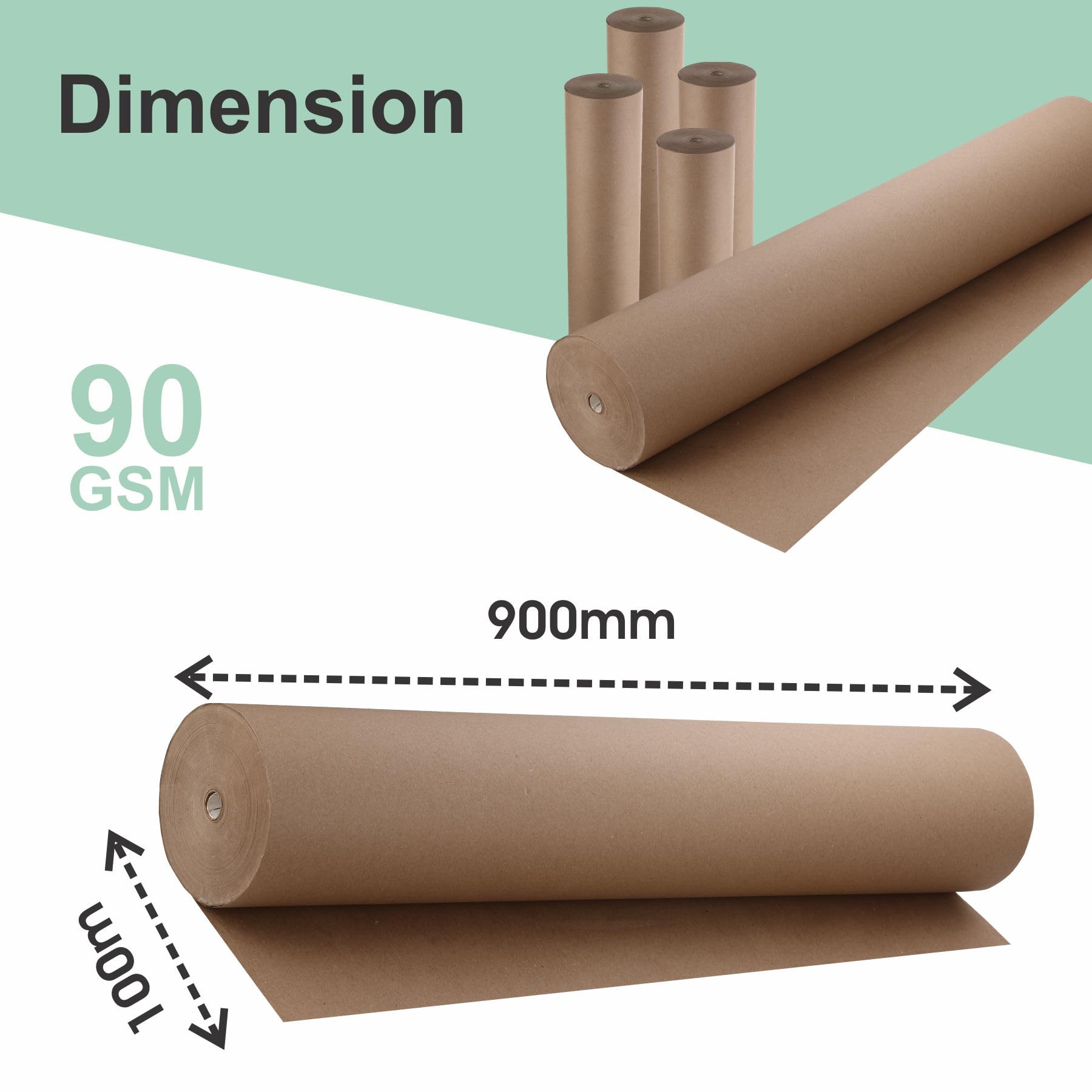RelianceUK Rouleau de papier kraft marron - 90 g/m² (900 mm x 100 m) | Rouleau de papier cadeau recyclable - Rouleau rustique et robuste pour emballage, emballage cadeau, expédition, emballage, art,