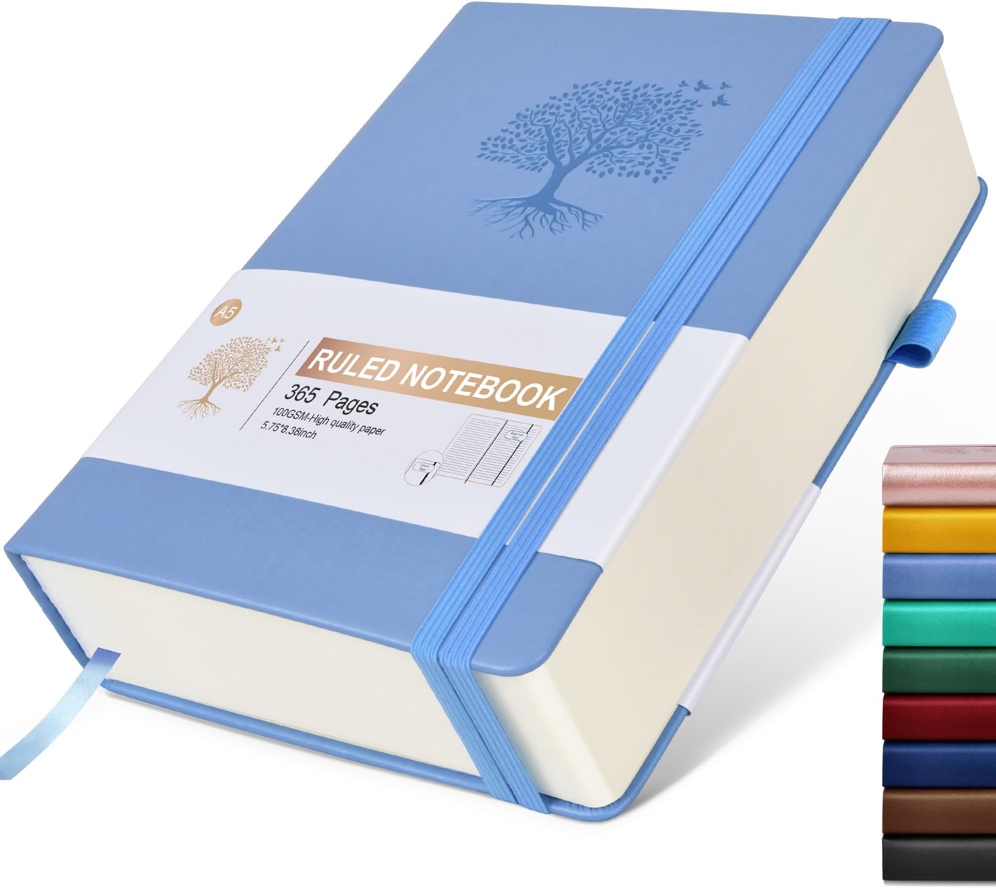 Lined Journal Notebook -365 Pages A5 Thick Journals for Writing College Ruled Notebook, Hardcover Leather Journal for Women Men, Daily Journal Notebook for Work, Note Taking, 100Gsm Lined Paper ( 5.75'' X 8.38'' Blue)